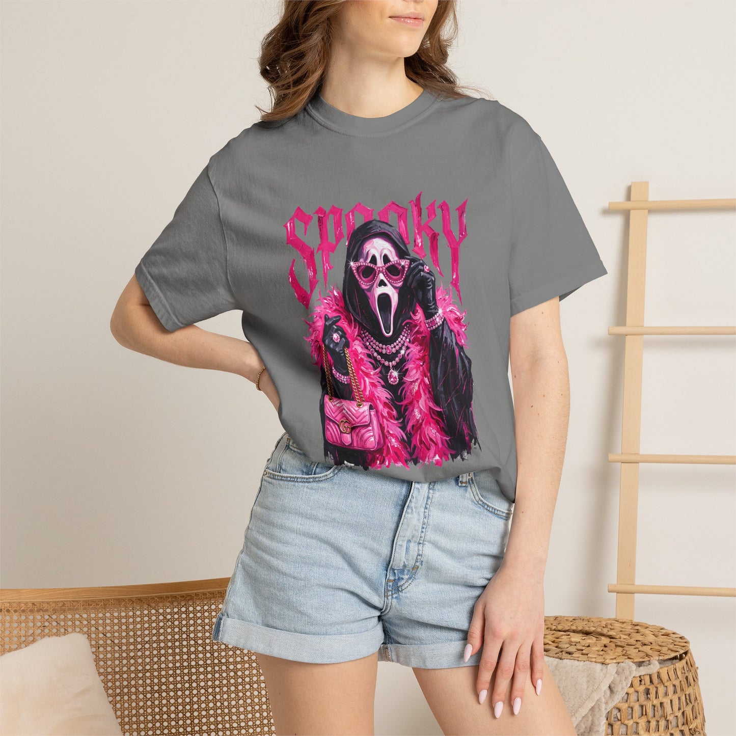 Spooky Pink Fur Ghostface Graphic T-Shirt