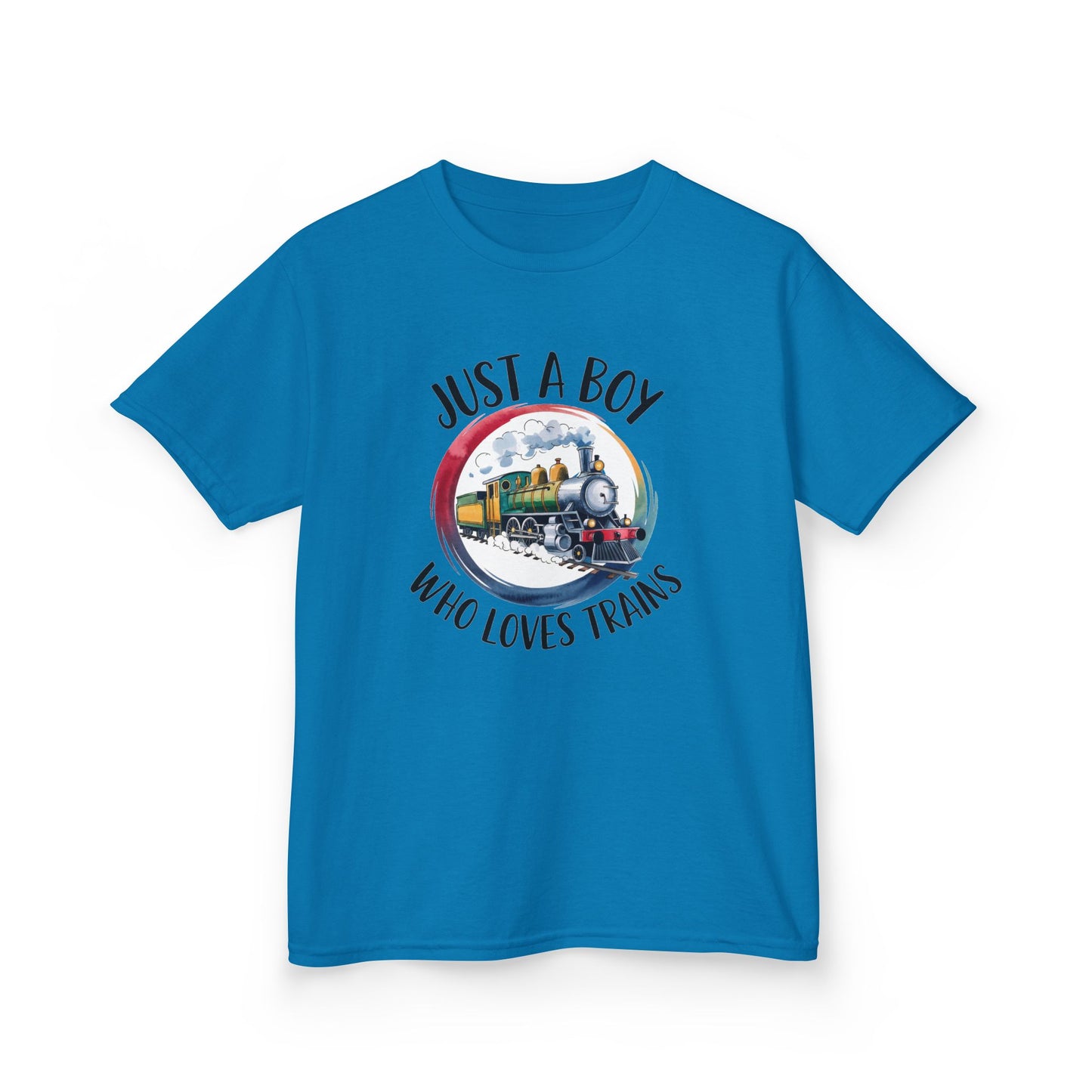 Kids Tee — "Just a Boy Who Loves Trains" Vintage Locomotive Shirt