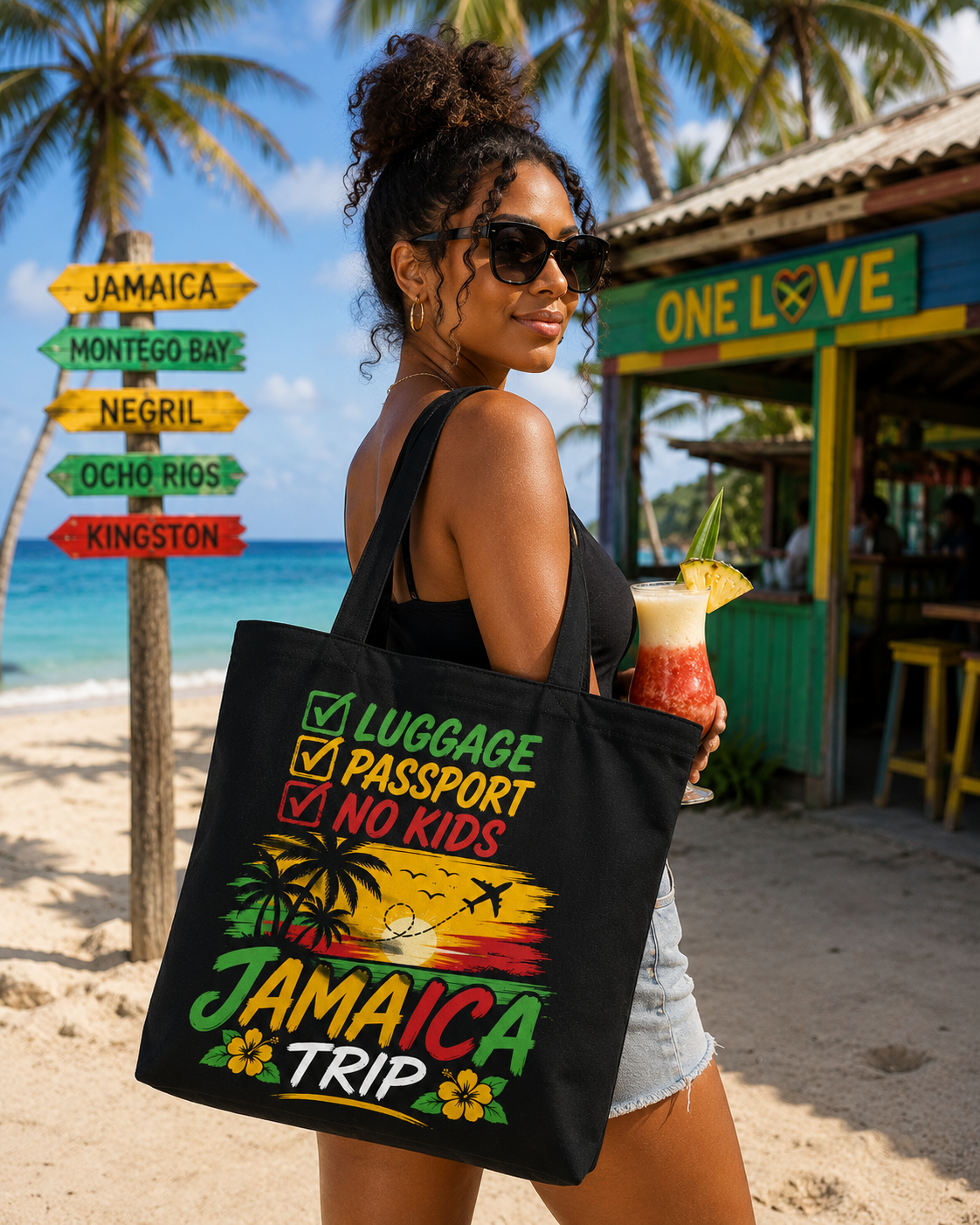 'Luggage, Passport, No Kids' Canvas Tote