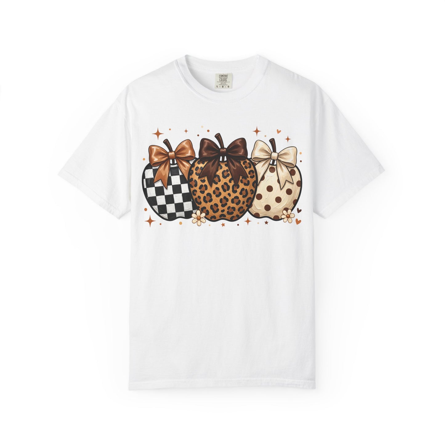 Fall Pumpkin Trio T-Shirt — Plaid, Leopard & Polka Dot Pumpkins with Bows