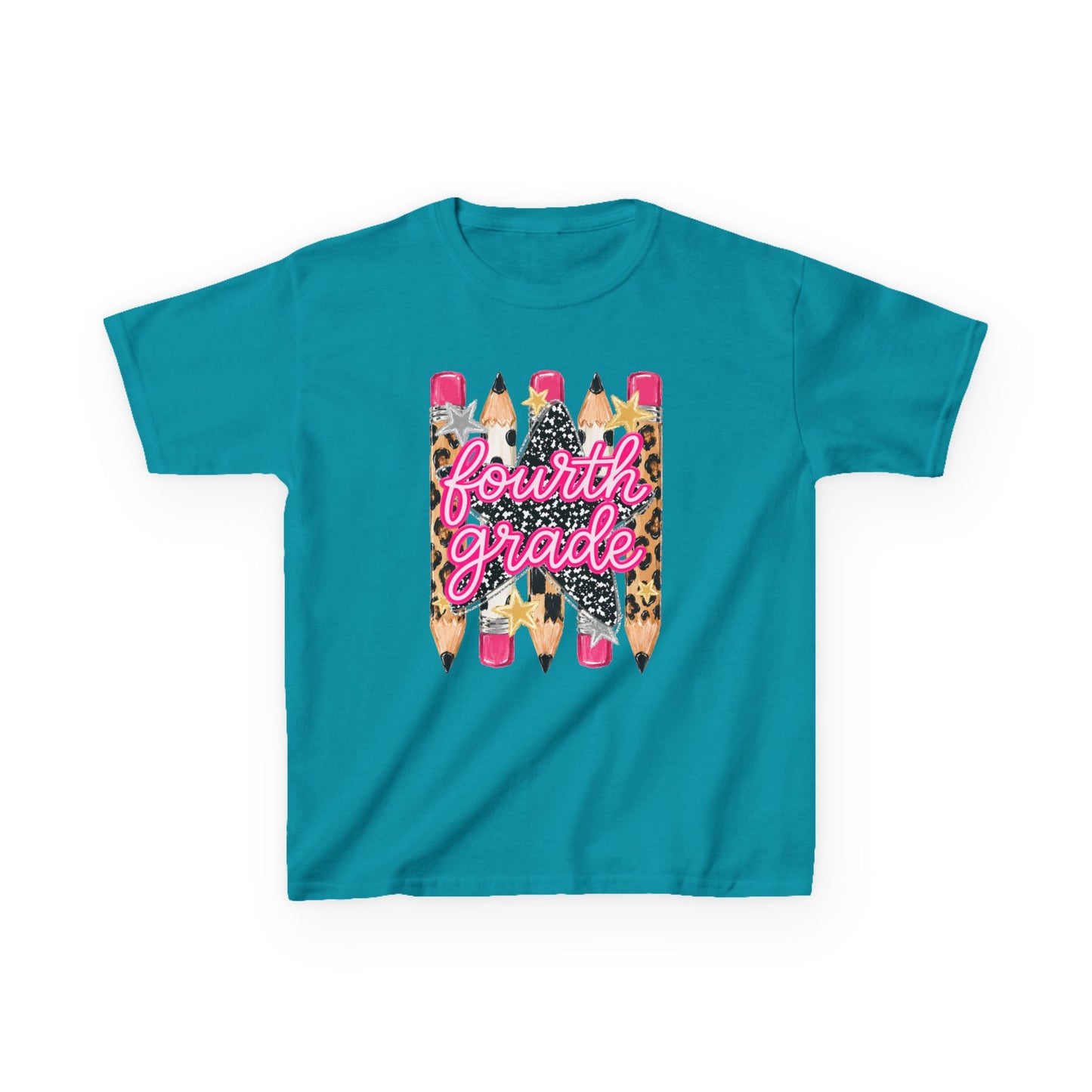 Fourth Grade Kids T‑Shirt — Leopard Pencil Back to School Tee