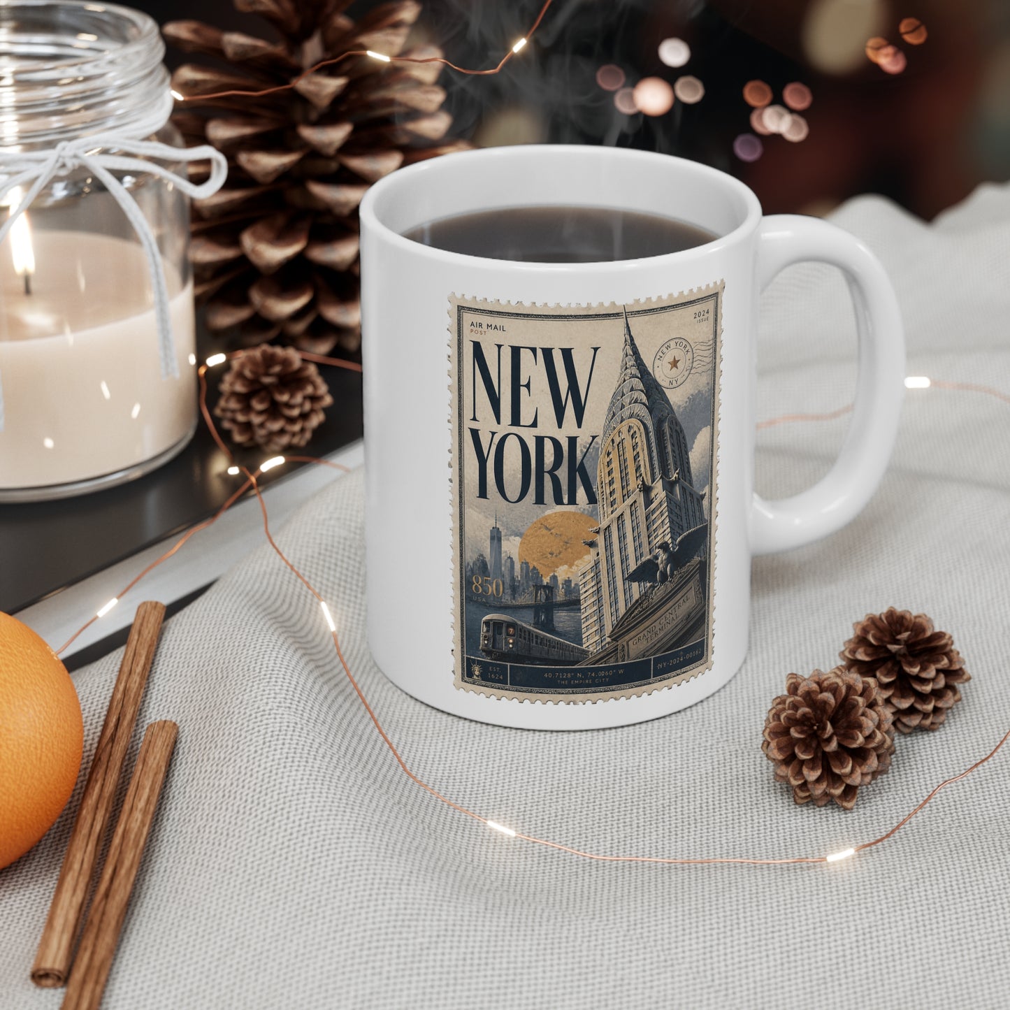 New York Vintage Travel Stamp Mug – 11oz