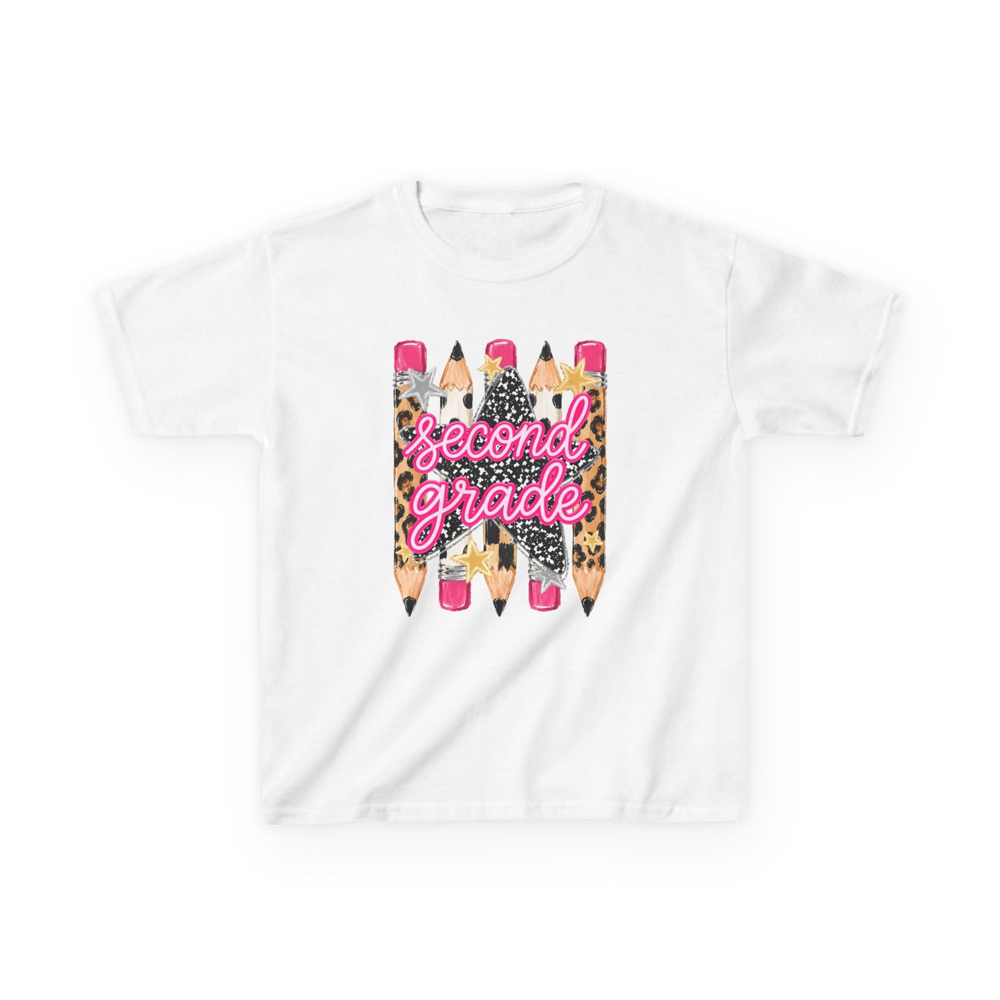 Second Grade Kids T-Shirt - Leopard Pencil Back-to-School Tee