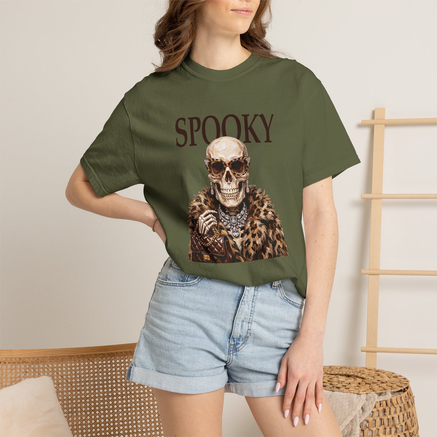 Spooky Skull Leopard  Graphic Tee - Black font
