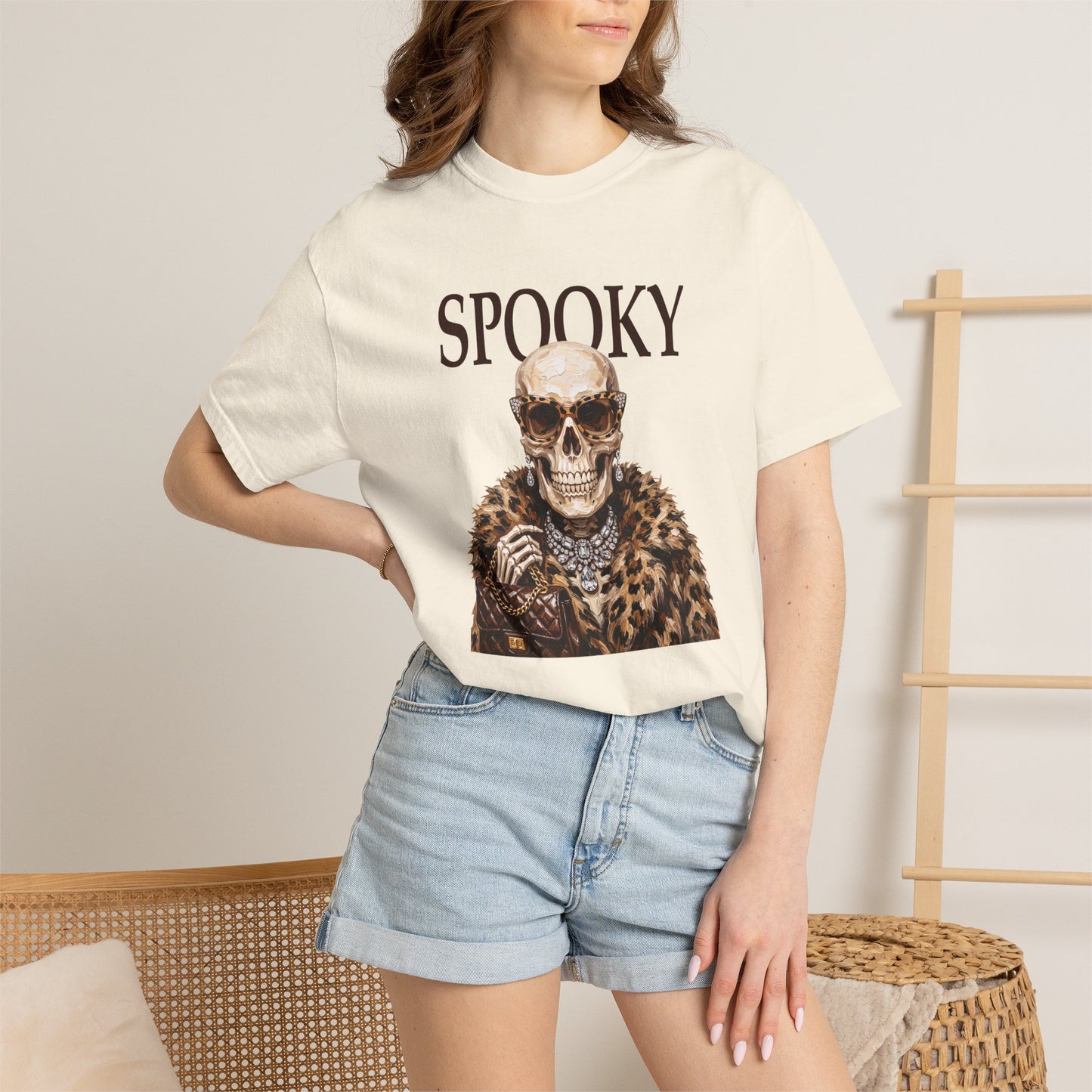 Spooky Skull Leopard  Graphic Tee - Black font