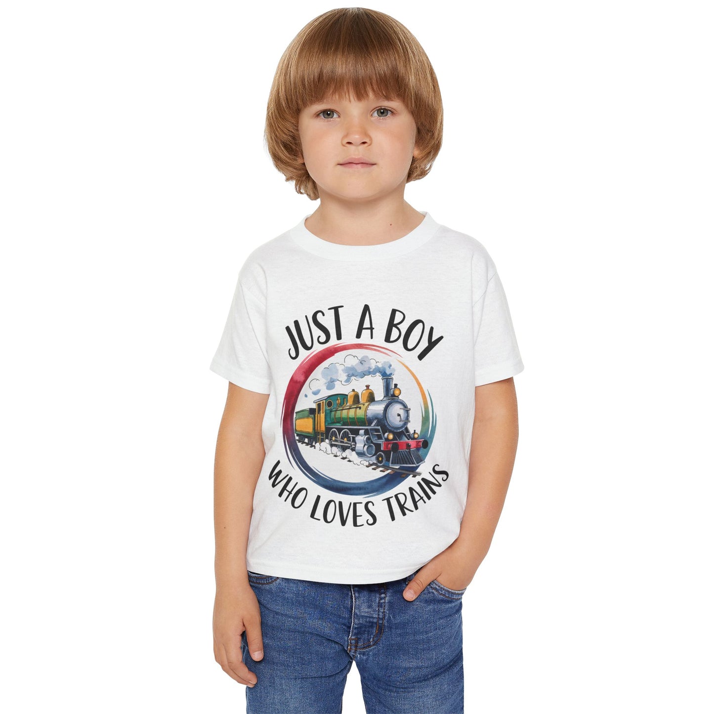 Toddler T-Shirt - "Just a Boy Who Loves Trains" Vintage Steam Engine Tee