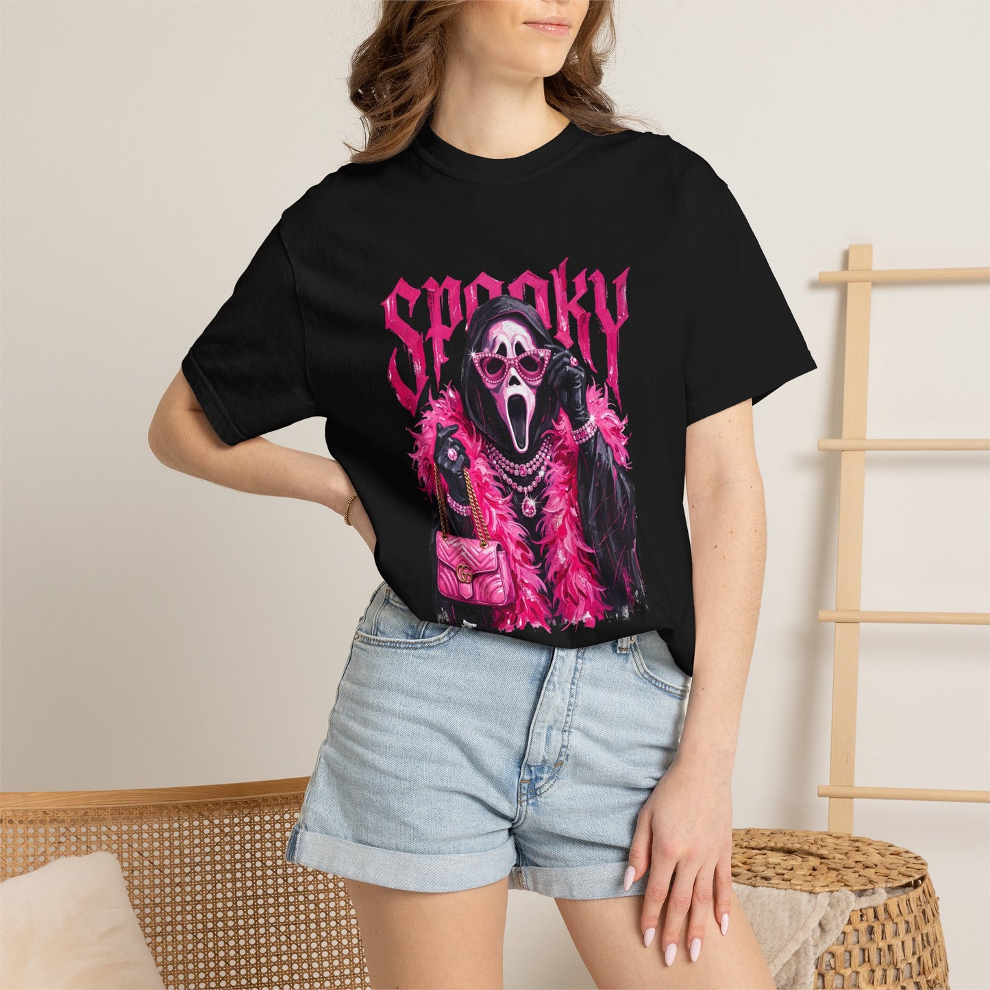 Spooky Pink Fur Ghostface Graphic T-Shirt