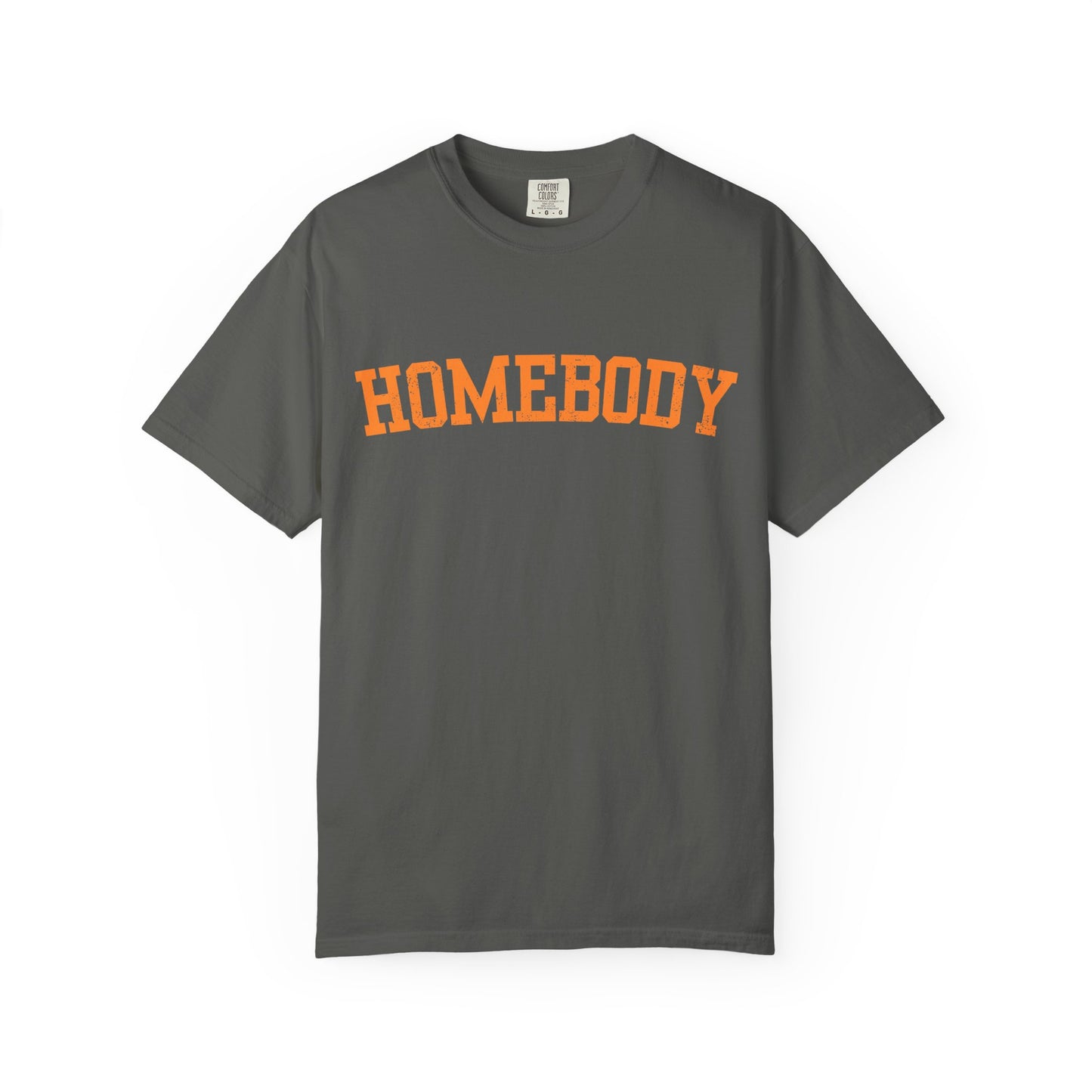 Homebody Graphic Tee  — Orange Collegiate Font