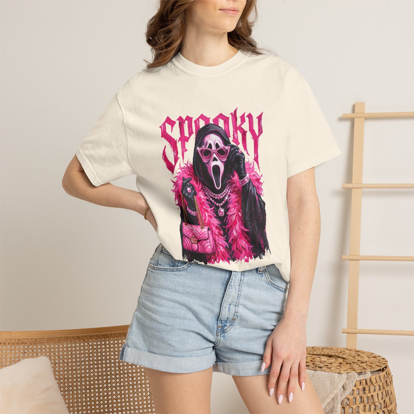 Spooky Pink Fur Ghostface Graphic T-Shirt