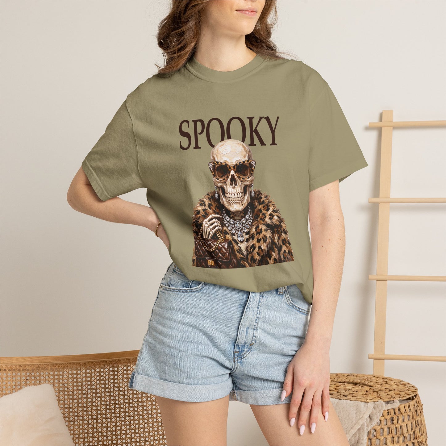 Spooky Skull Leopard  Graphic Tee - Black font