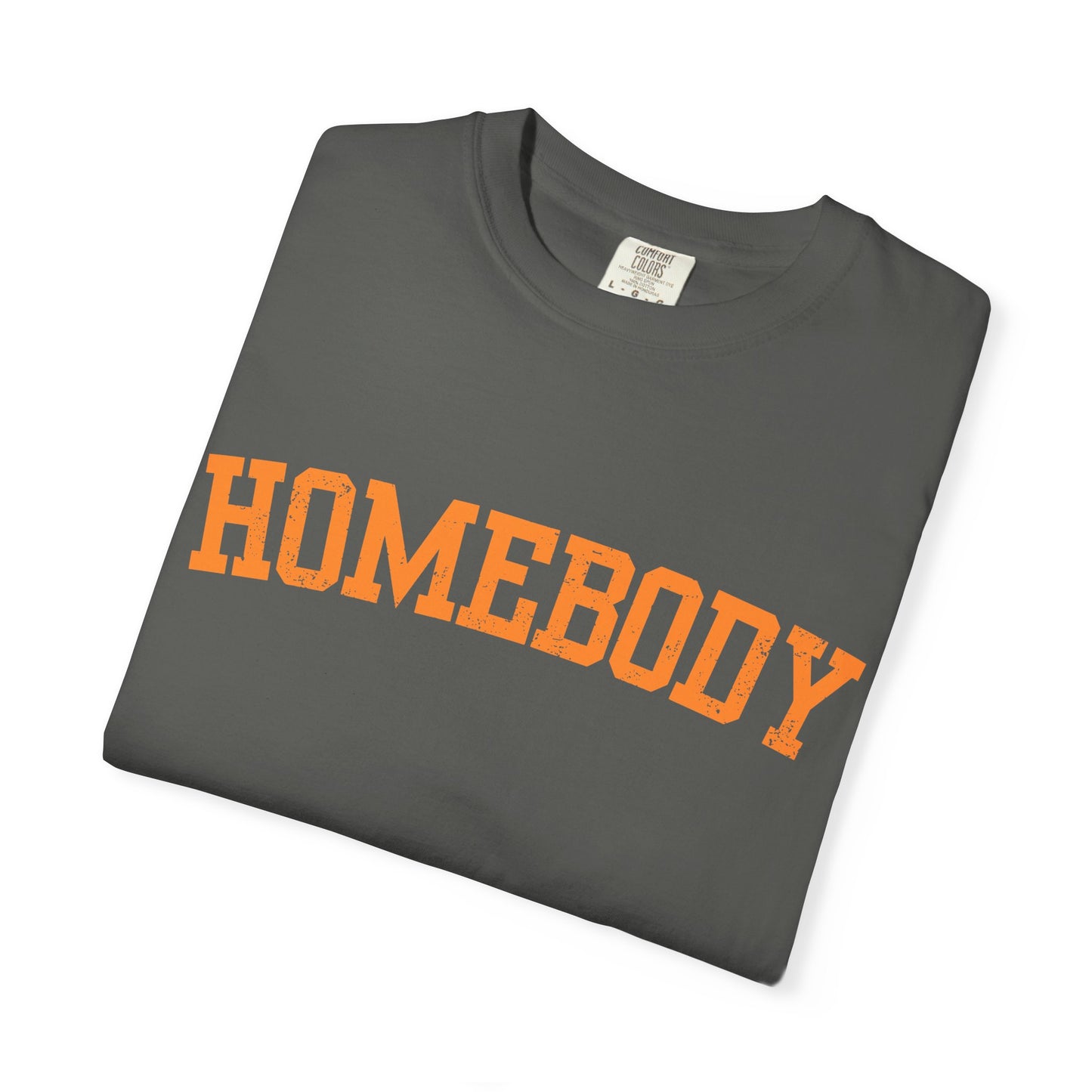 Homebody Graphic Tee  — Orange Collegiate Font