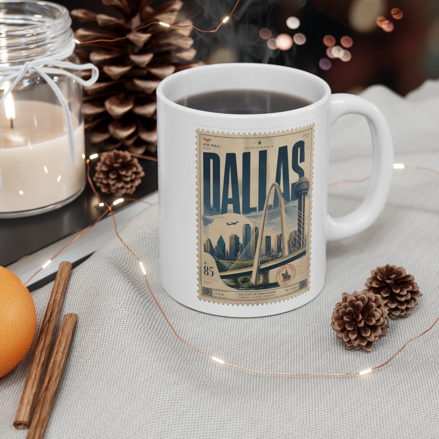 Dallas Vintage Travel Stamp Mug —  11oz