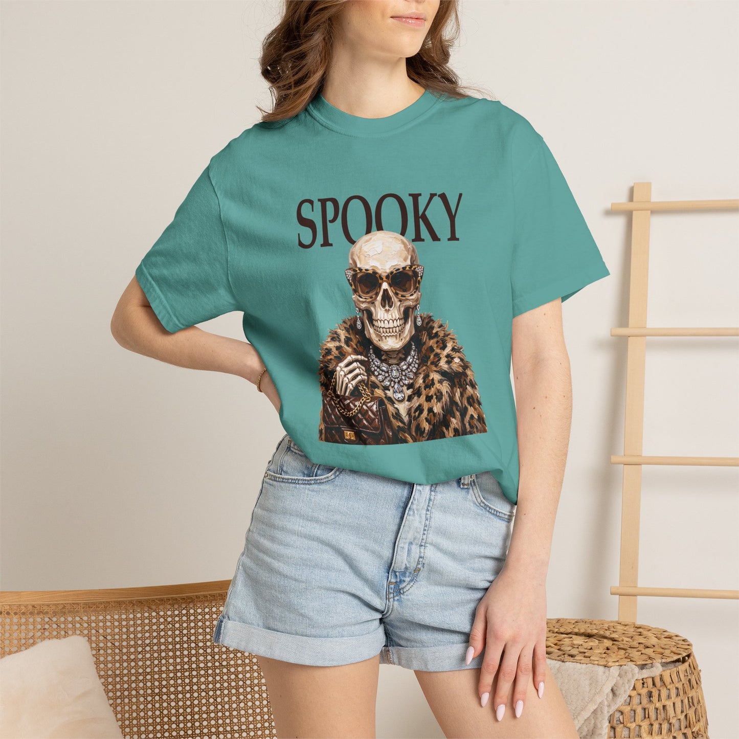 Spooky Skull Leopard  Graphic Tee - Black font