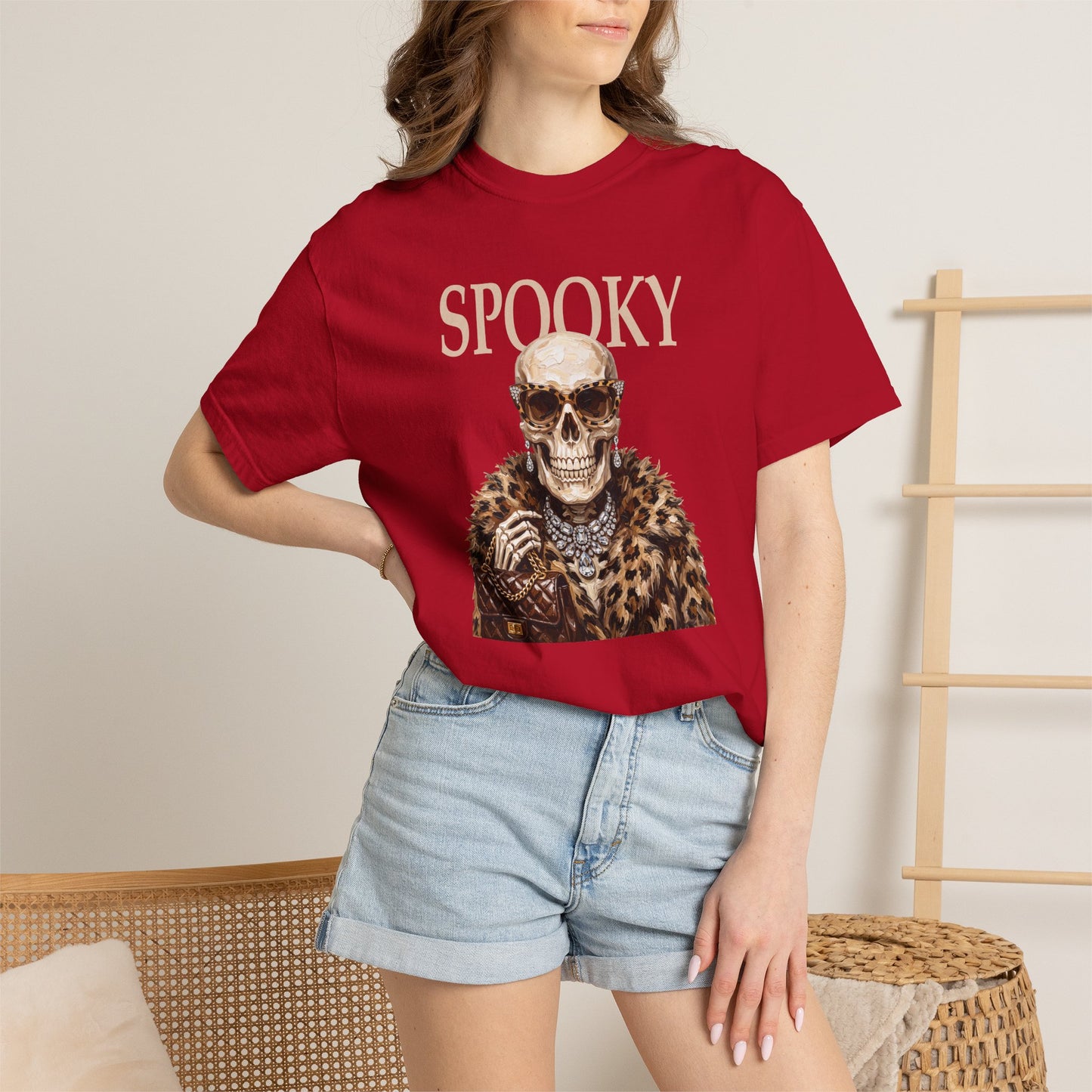 Spooky Skull Leopard  Graphic Tee - White font