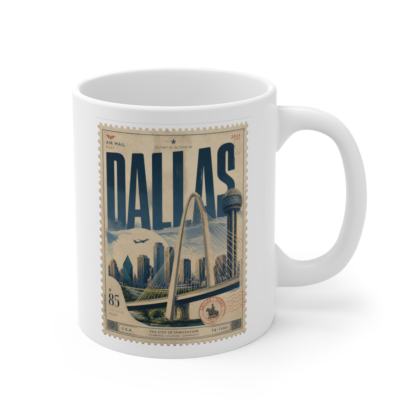 Dallas Vintage Travel Stamp Mug —  11oz