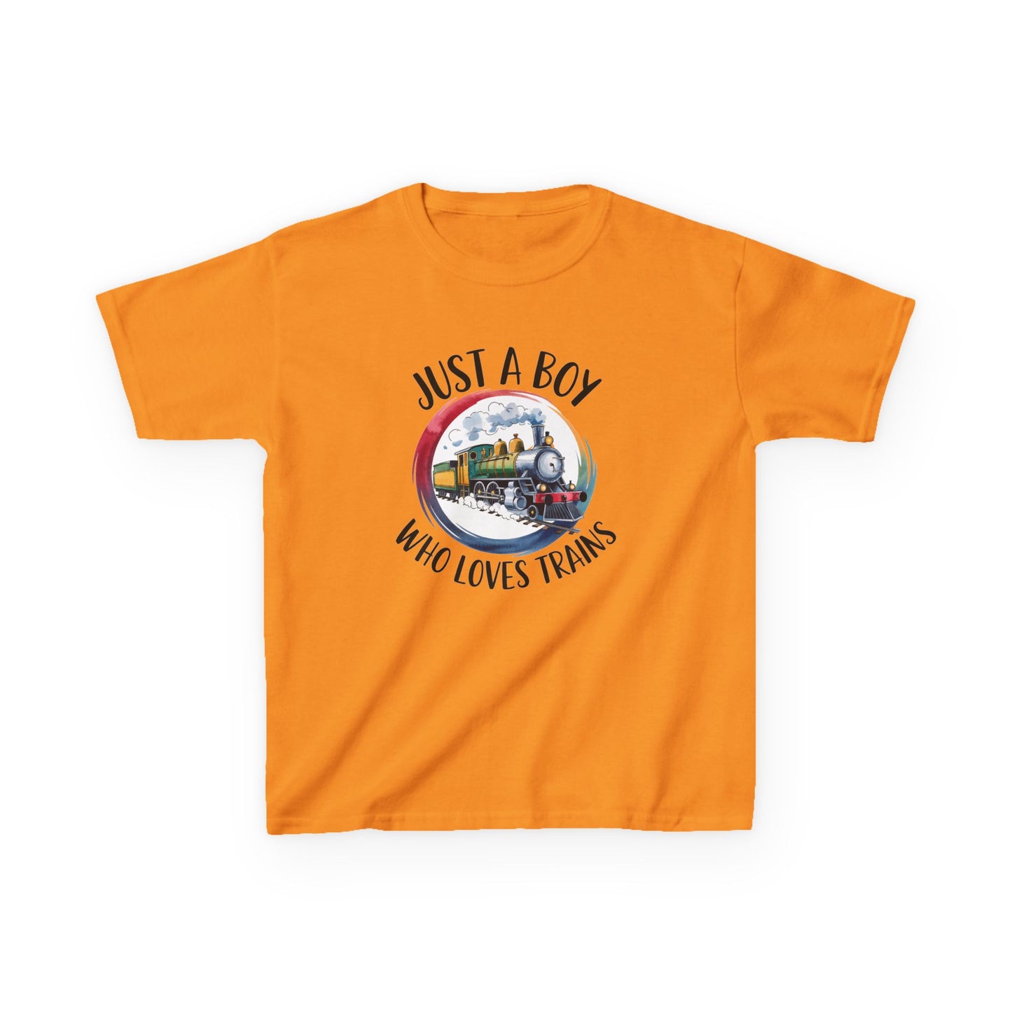 Kids Tee — "Just a Boy Who Loves Trains" Vintage Locomotive Shirt