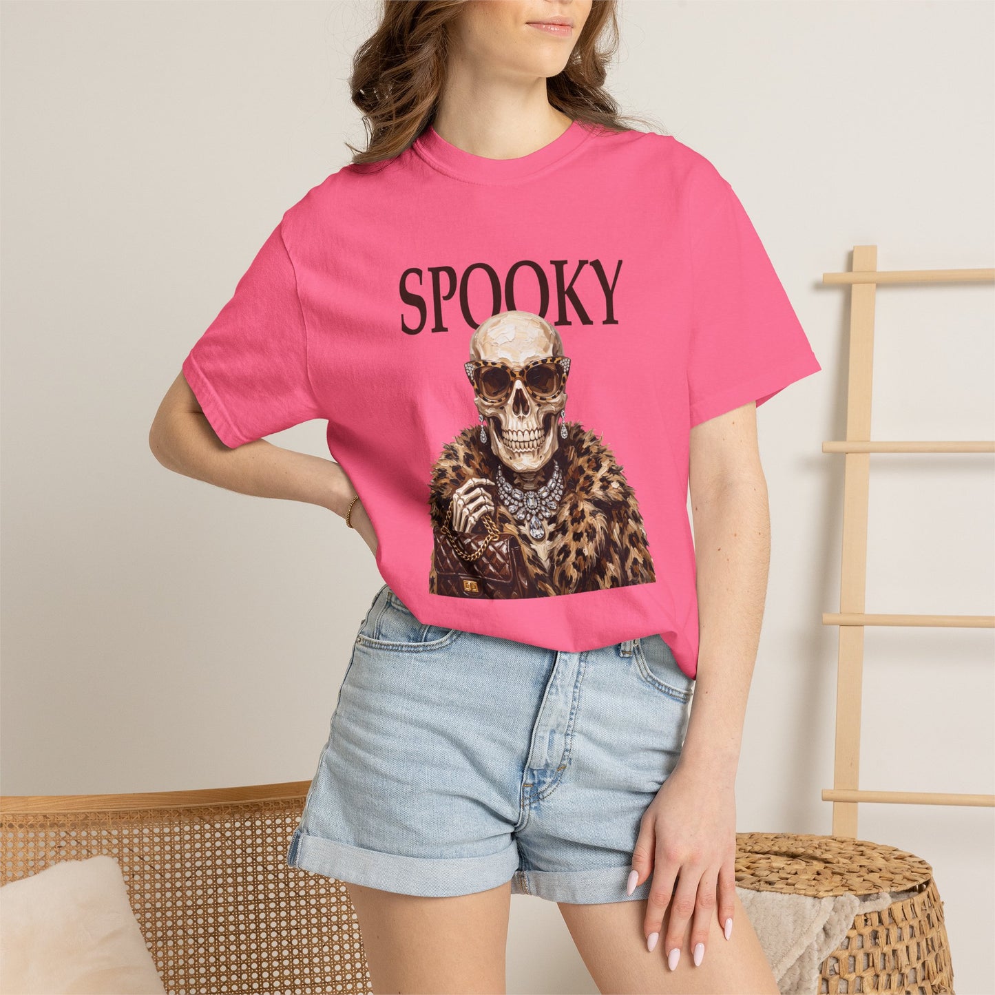 Spooky Skull Leopard  Graphic Tee - Black font