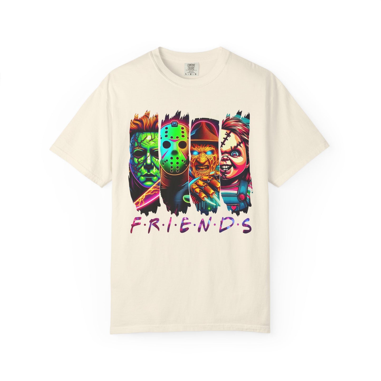 Horror Icons "Friends" T‑Shirt — Neon Retro Slasher Graphic Tee
