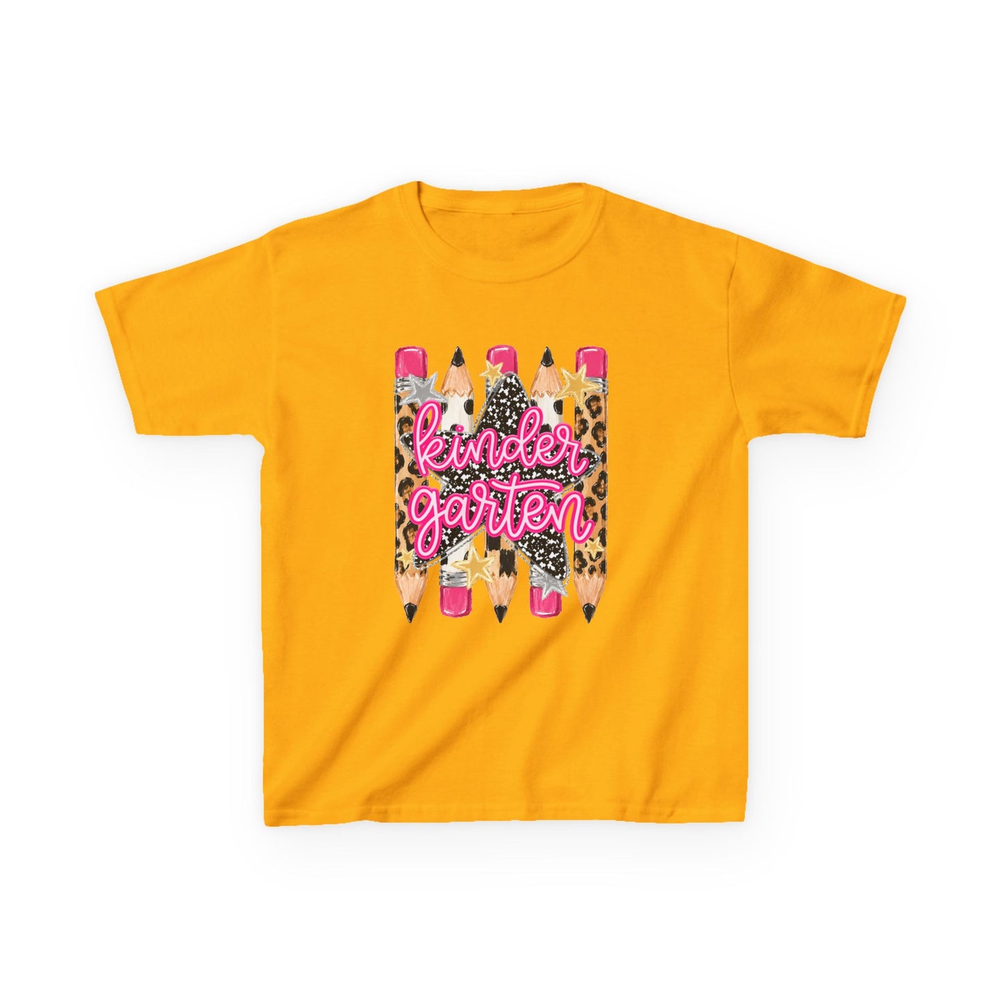 Kindergarten Pencils Kids Tee — Leopard Print Back-to-School Shirt