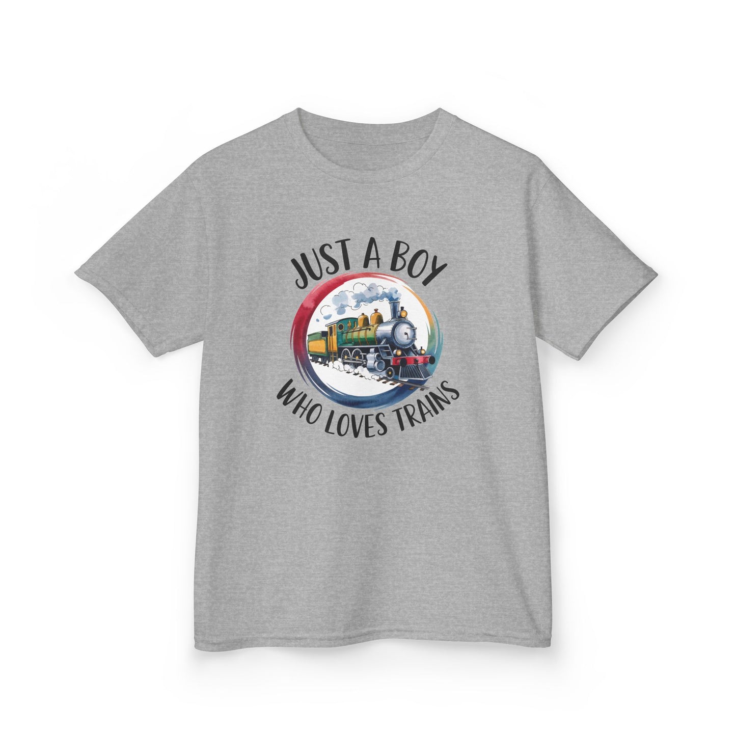 Kids Tee — "Just a Boy Who Loves Trains" Vintage Locomotive Shirt