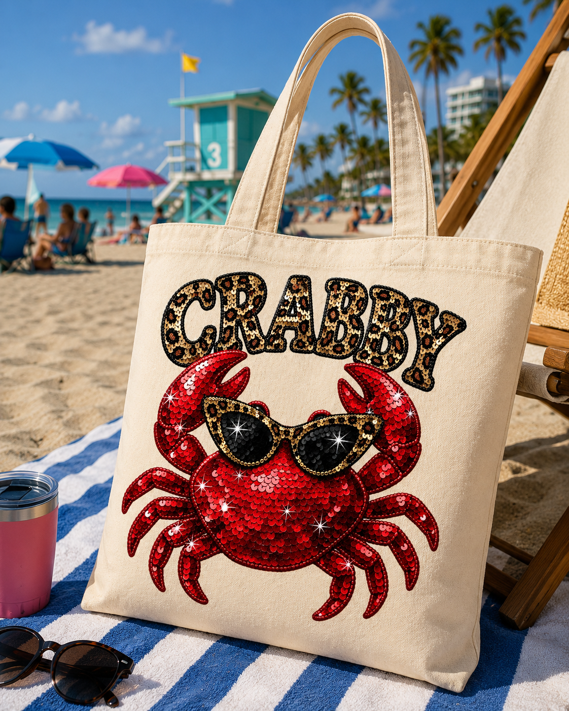 "Crabby" Glam Travel Canvas Tote Bag