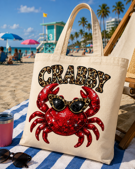 "Crabby" Glam Travel Canvas Tote Bag