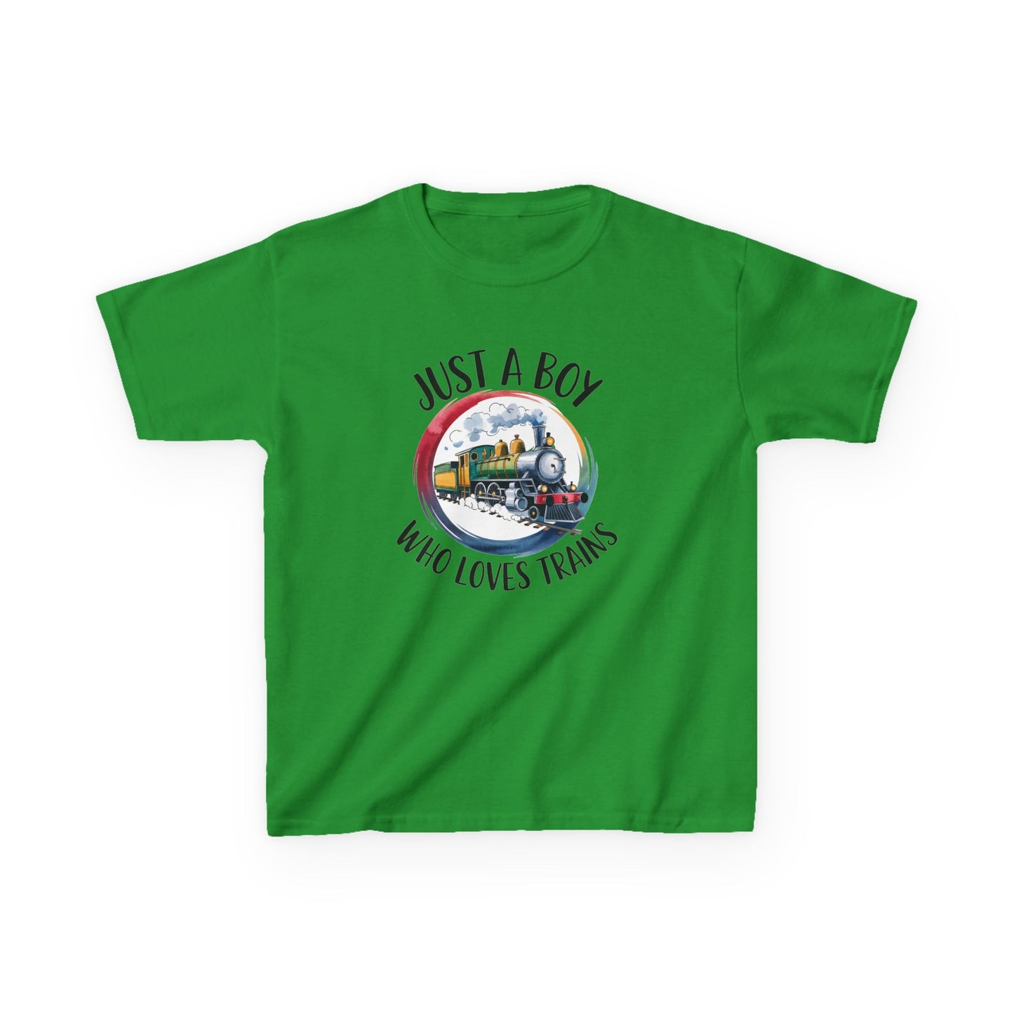 Kids Tee — "Just a Boy Who Loves Trains" Vintage Locomotive Shirt