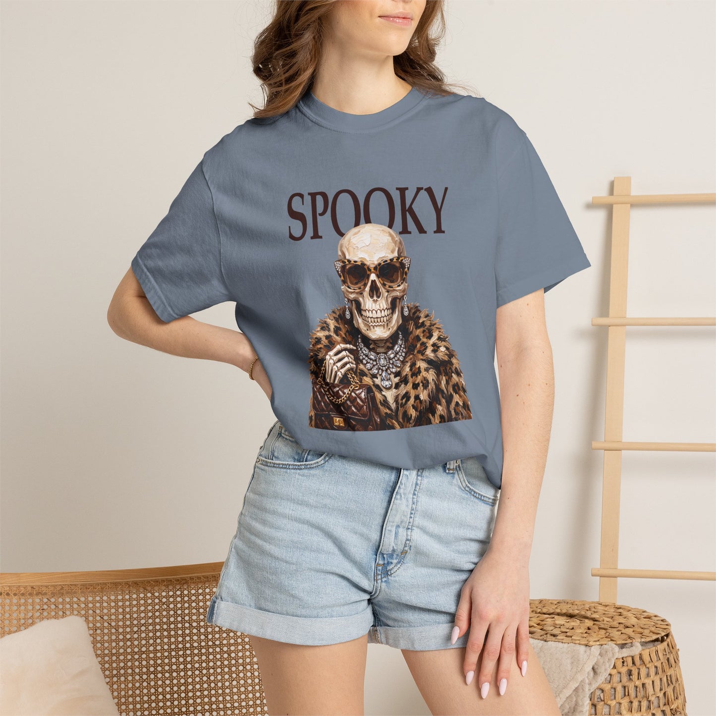 Spooky Skull Leopard  Graphic Tee - Black font