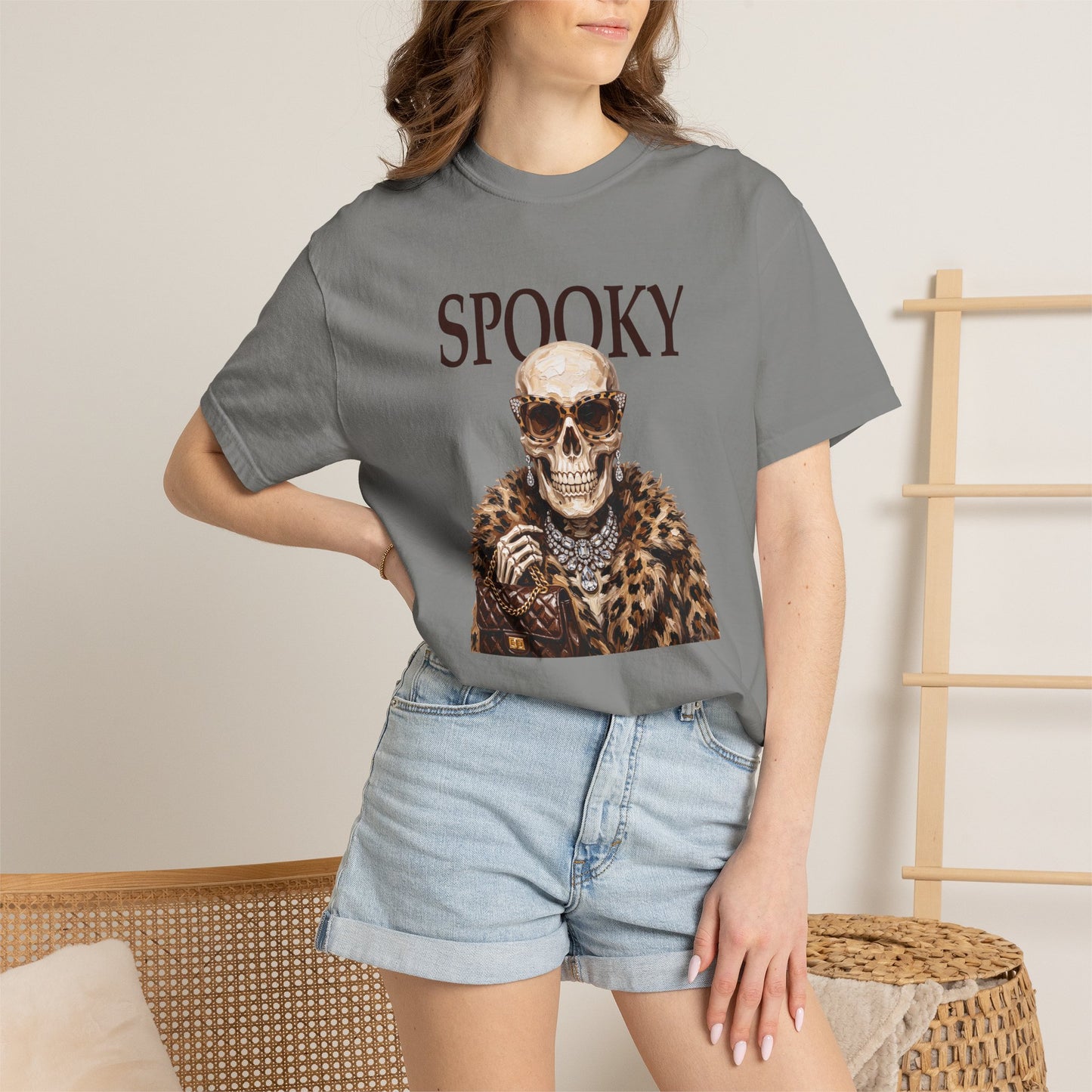 Spooky Skull Leopard  Graphic Tee - Black font