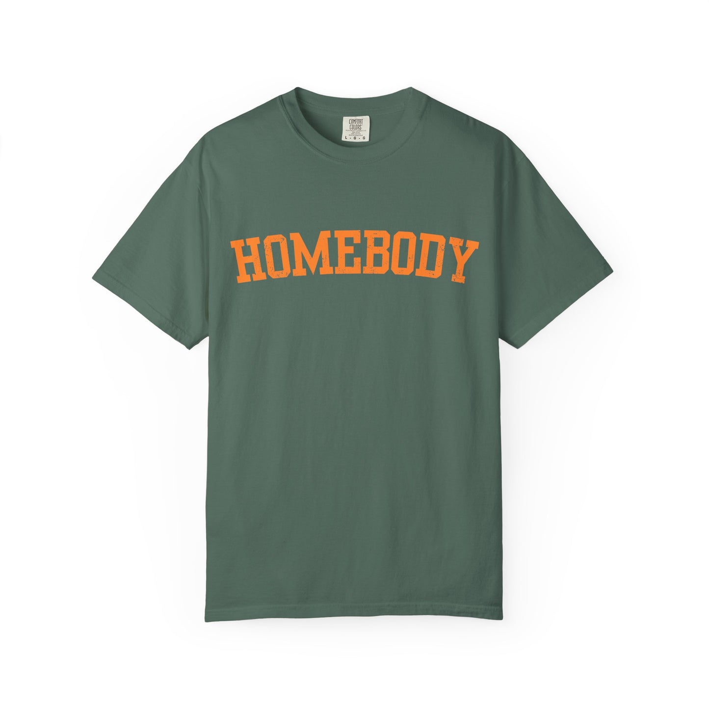 Homebody Graphic Tee  — Orange Collegiate Font