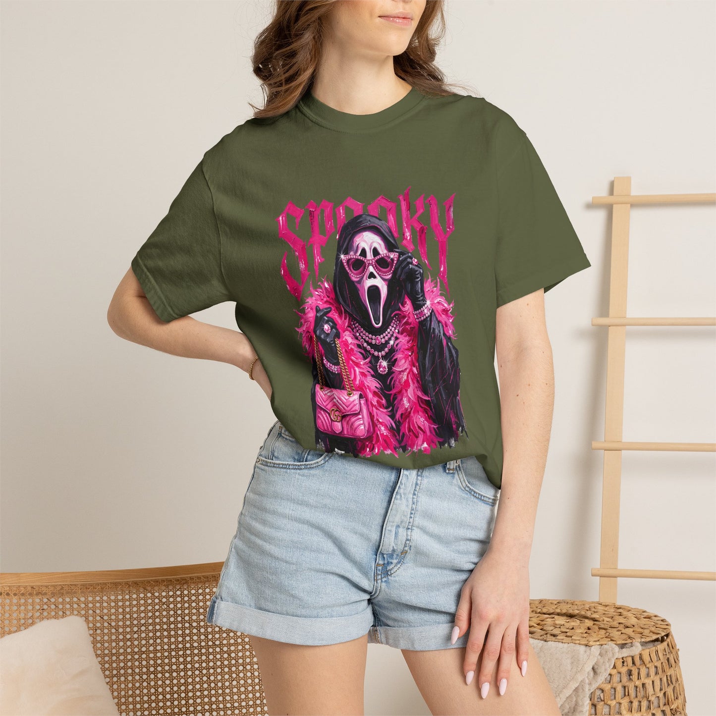 Spooky Pink Fur Ghostface Graphic T-Shirt