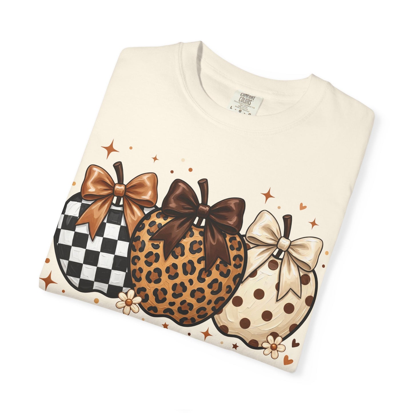 Fall Pumpkin Trio T-Shirt — Plaid, Leopard & Polka Dot Pumpkins with Bows