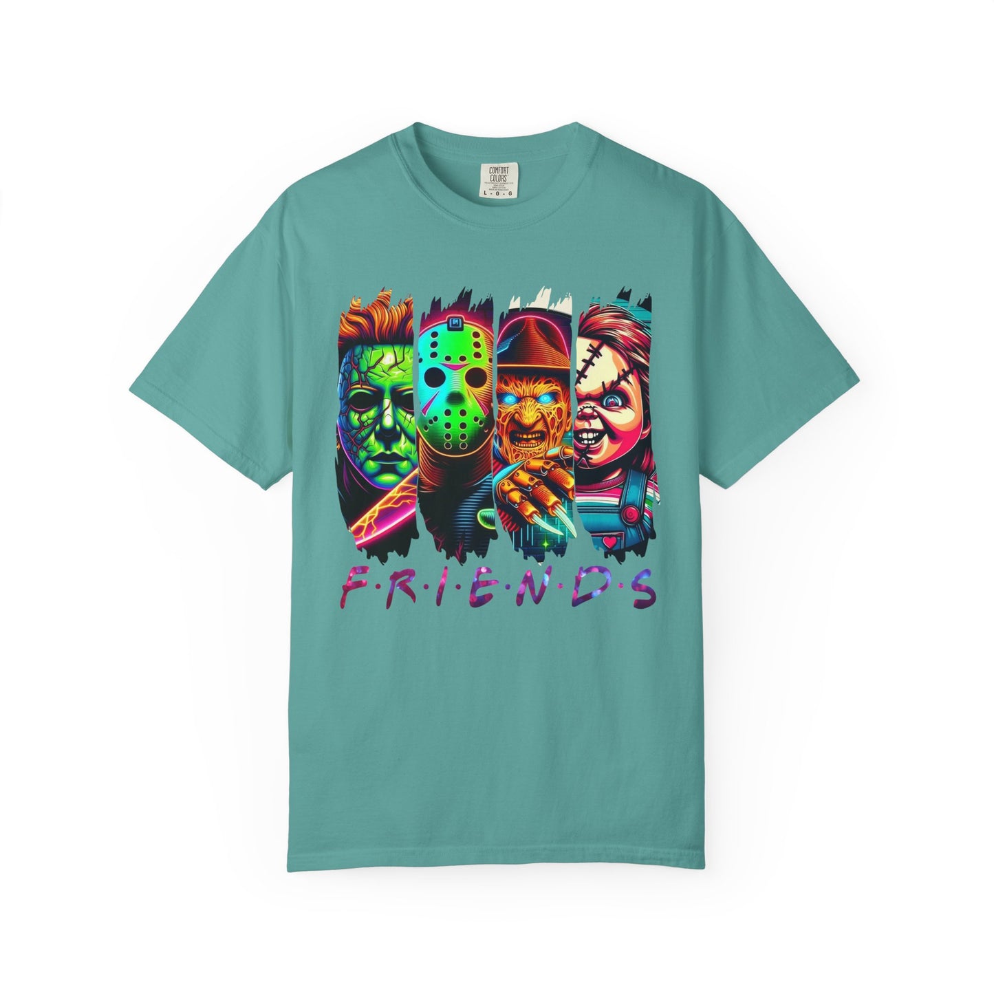 Horror Icons "Friends" T‑Shirt — Neon Retro Slasher Graphic Tee