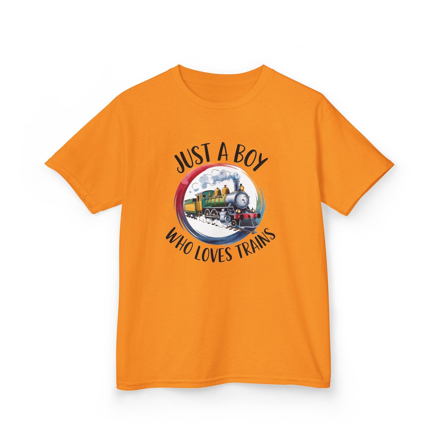 Kids Tee — "Just a Boy Who Loves Trains" Vintage Locomotive Shirt