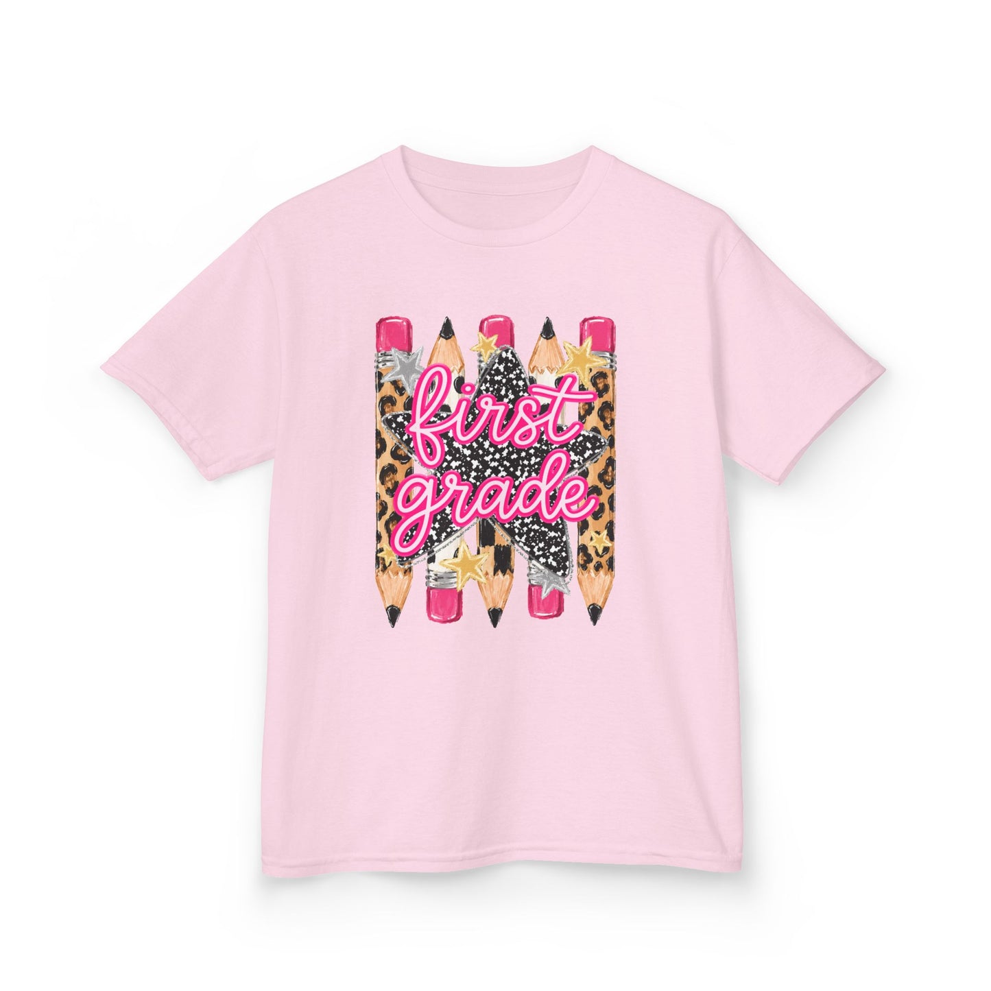 First Grade Kids T‑Shirt — Leopard Pencil Back to School Tee