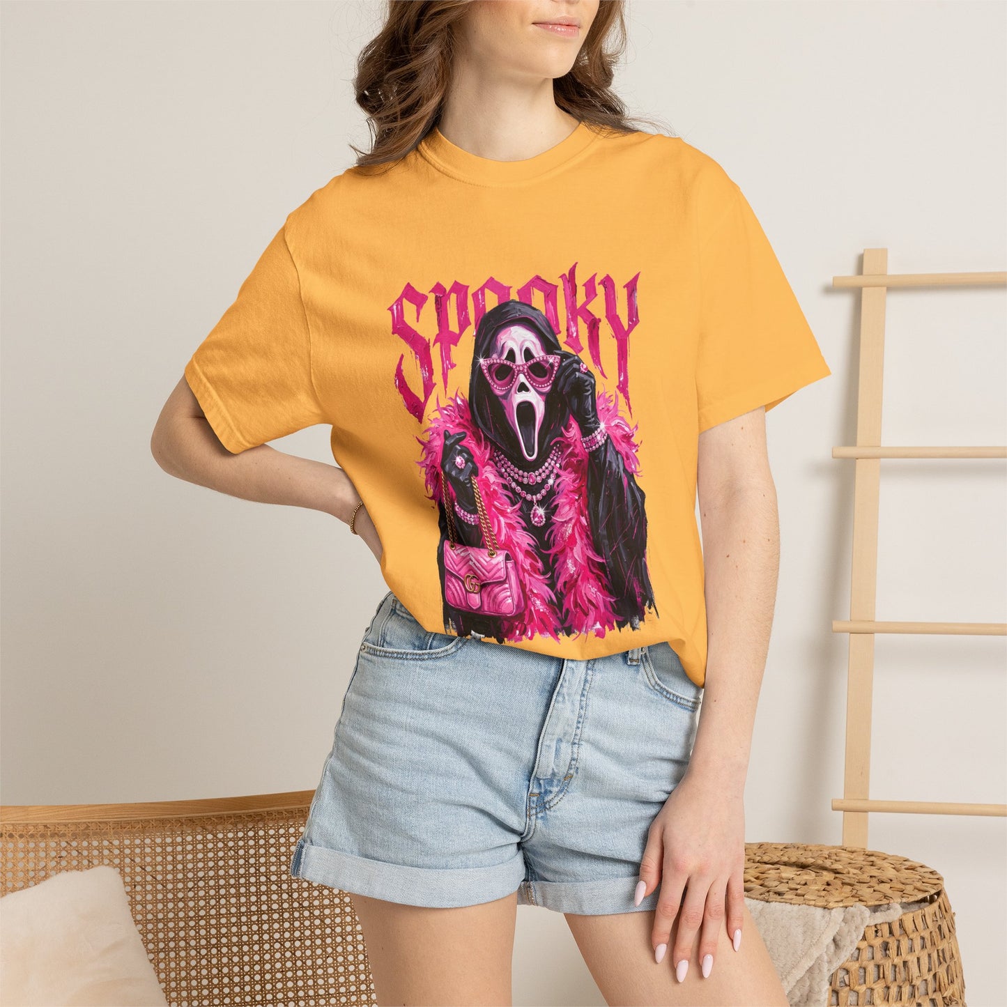 Spooky Pink Fur Ghostface Graphic T-Shirt