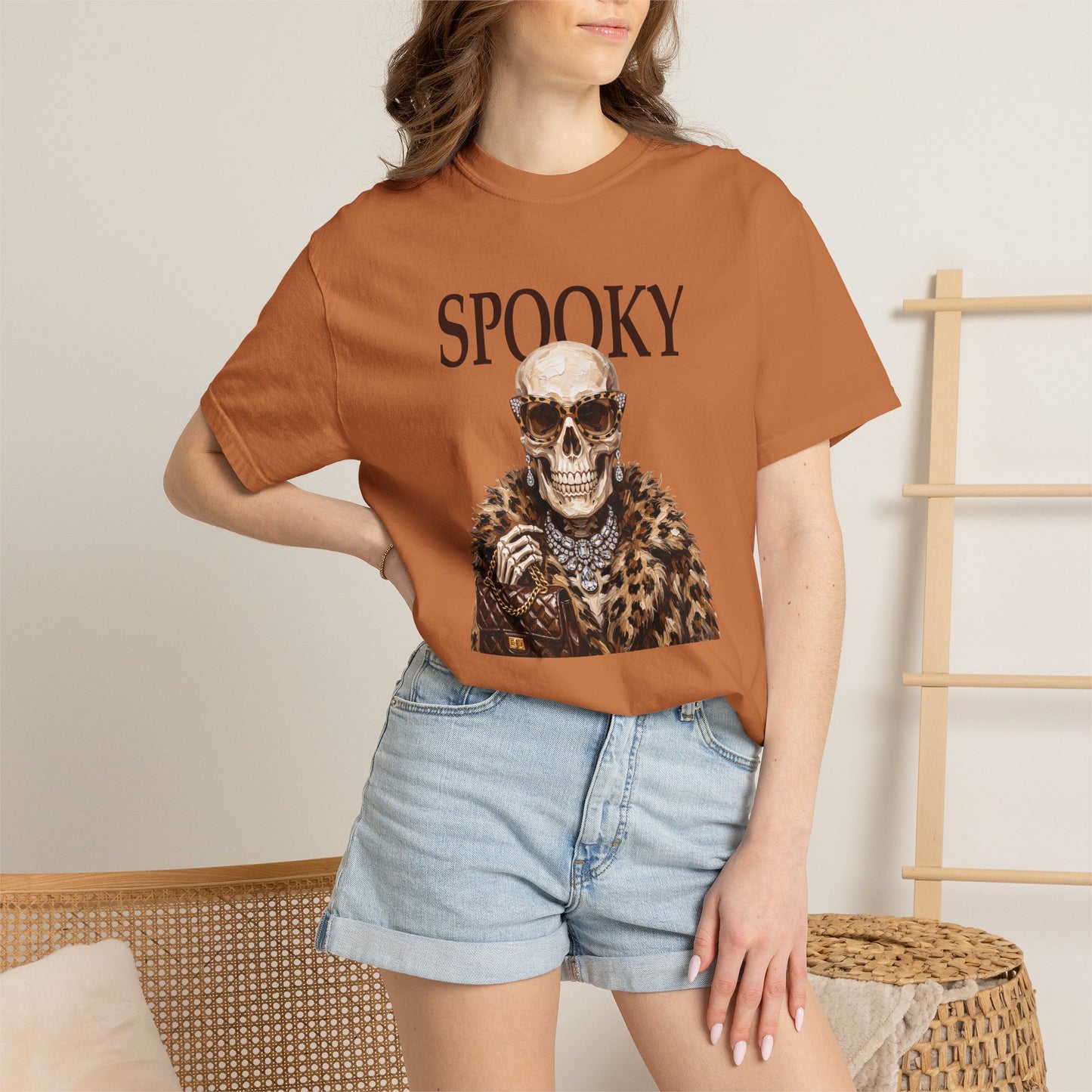 Spooky Skull Leopard  Graphic Tee - Black font