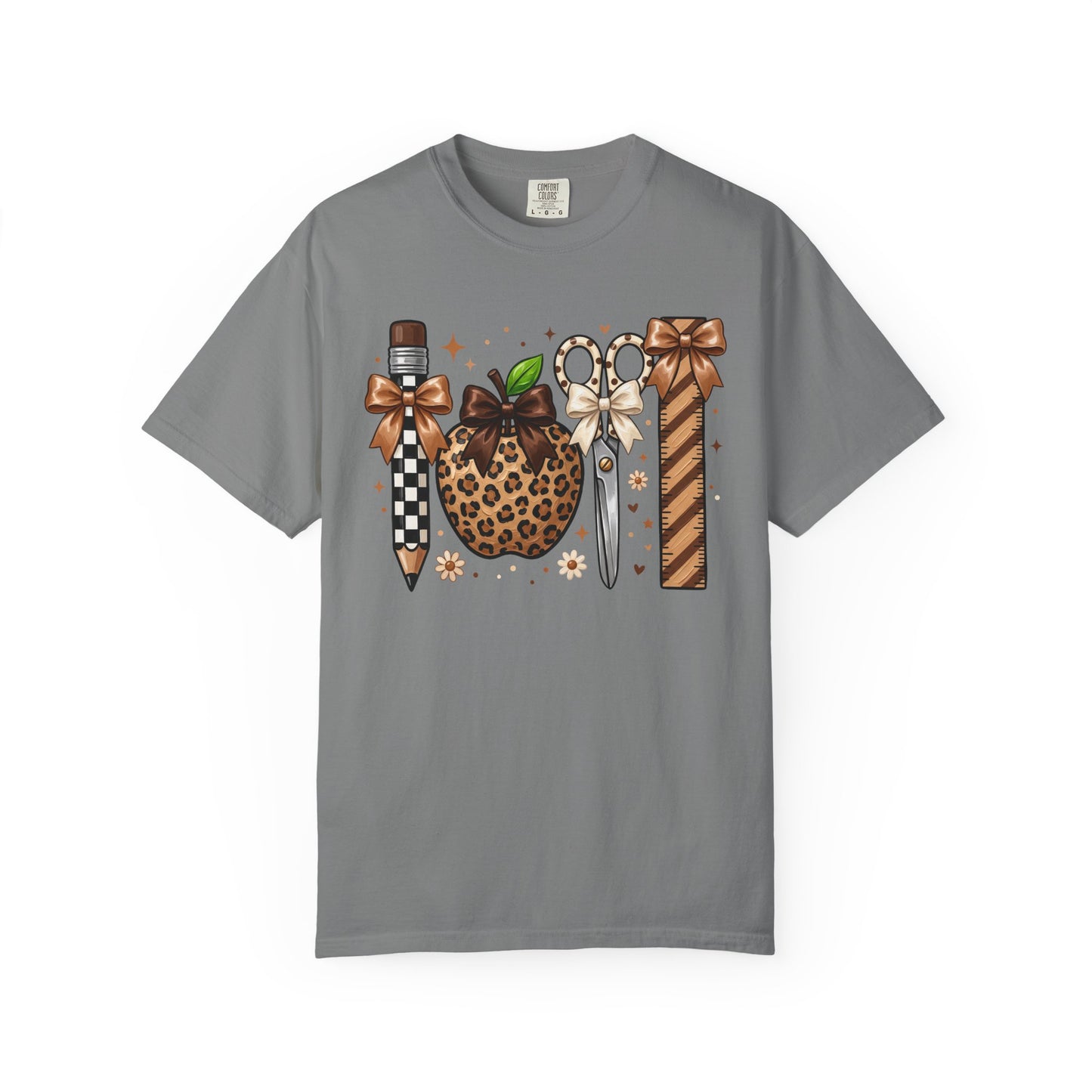 Leopard Tools Print T-Shirt — Cozy Craftsman Scissors & Pencil Design