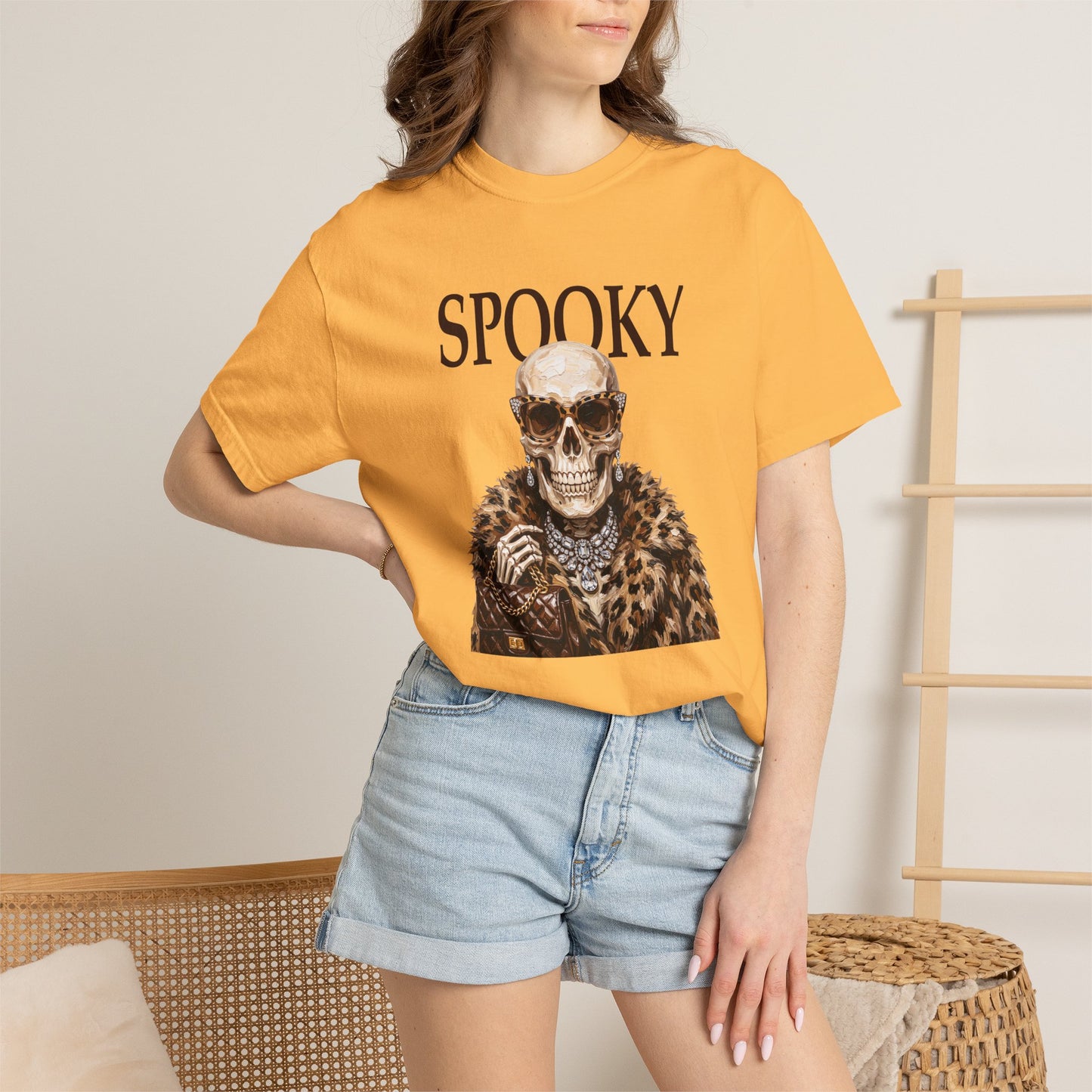 Spooky Skull Leopard  Graphic Tee - Black font