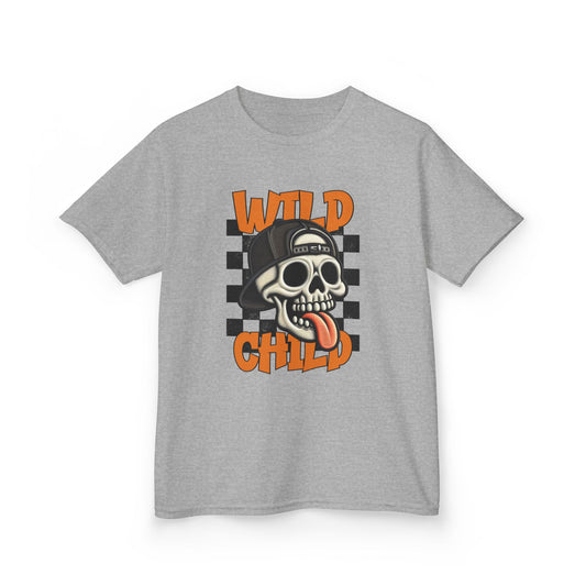 Kids 'Wild Child' Skull Tee — Retro Checkerboard Skate Shirt