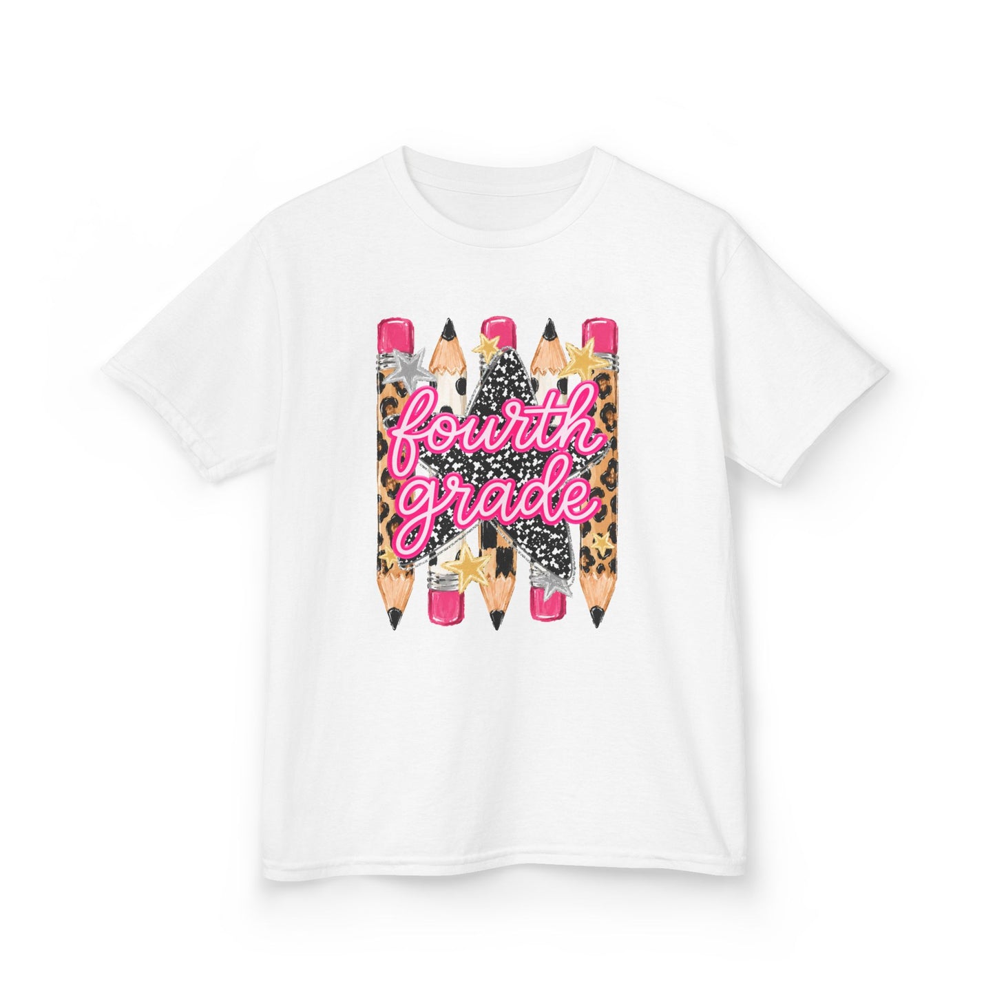 Fourth Grade Kids T‑Shirt — Leopard Pencil Back to School Tee
