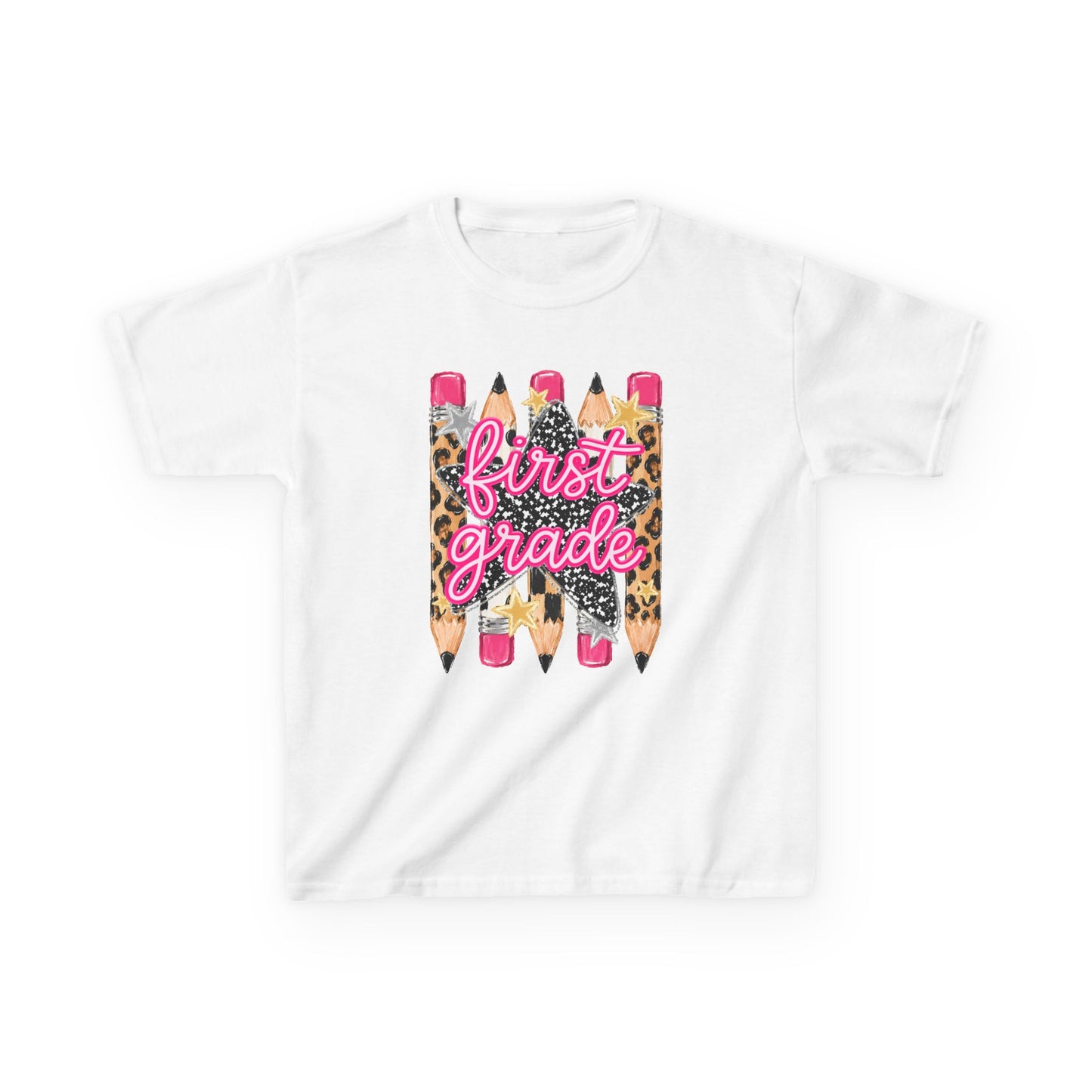 First Grade Kids T‑Shirt — Leopard Pencil Back to School Tee