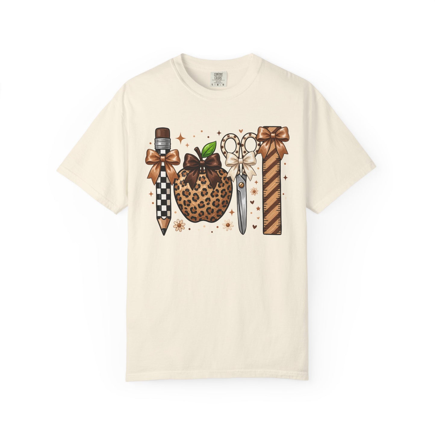 Leopard Tools Print T-Shirt — Cozy Craftsman Scissors & Pencil Design