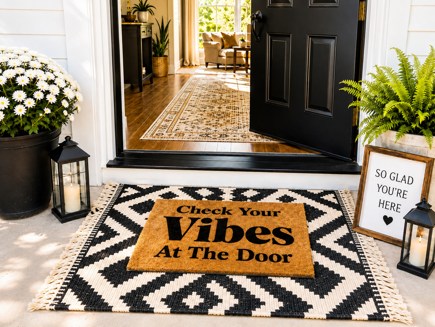 "Check Your Vibes At The Door" Welcome Mat