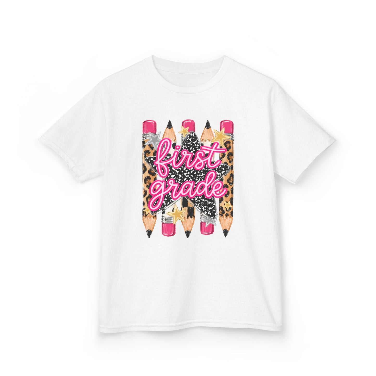 First Grade Kids T‑Shirt — Leopard Pencil Back to School Tee