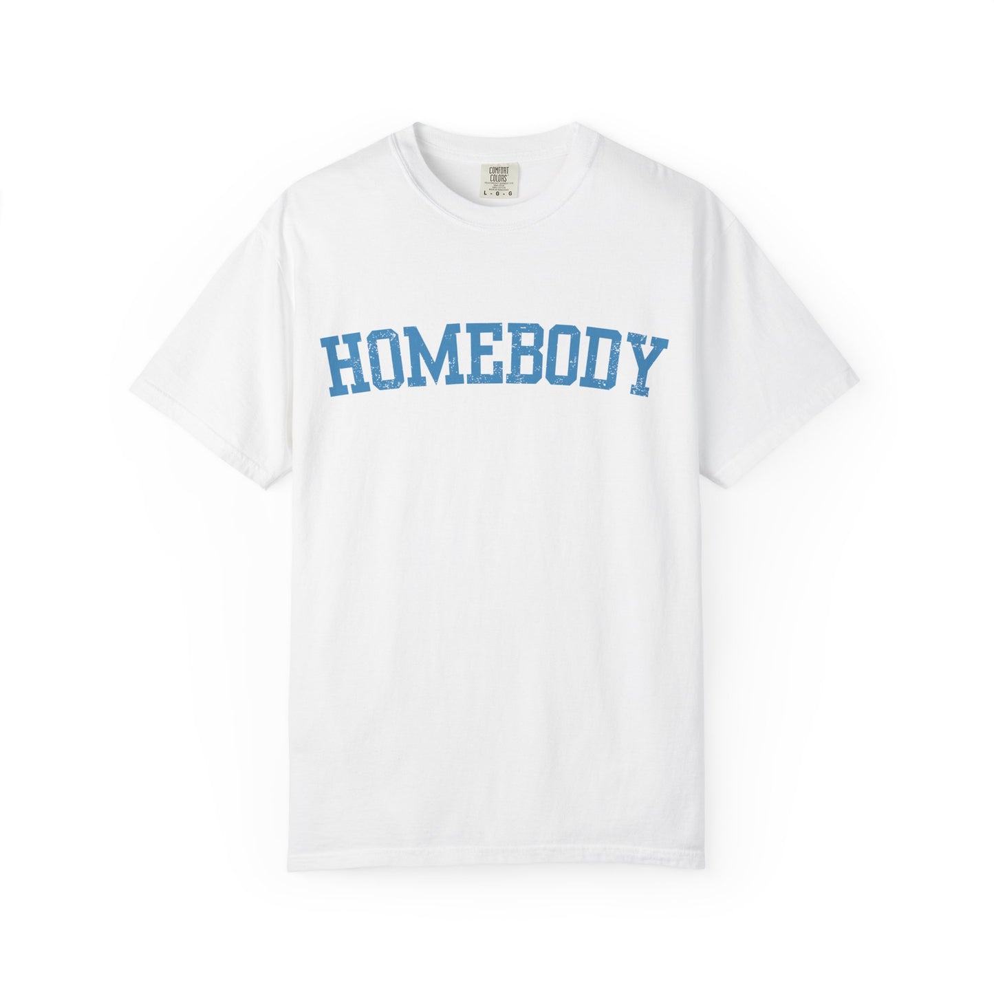 Homebody Graphic Tee  — Blue Collegiate Font