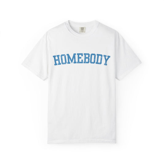 Homebody Graphic Tee  — Blue Collegiate Font