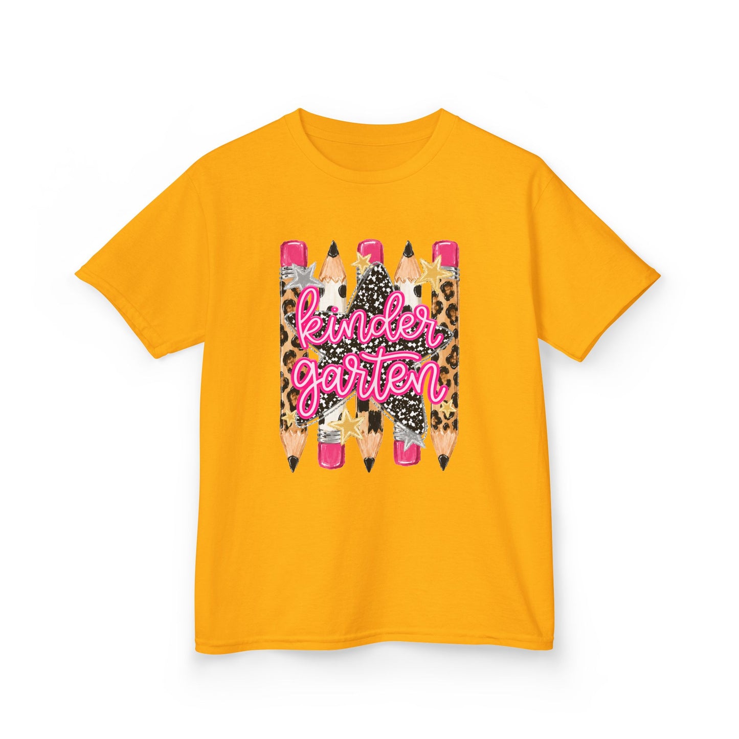 Kindergarten Pencils Kids Tee — Leopard Print Back-to-School Shirt