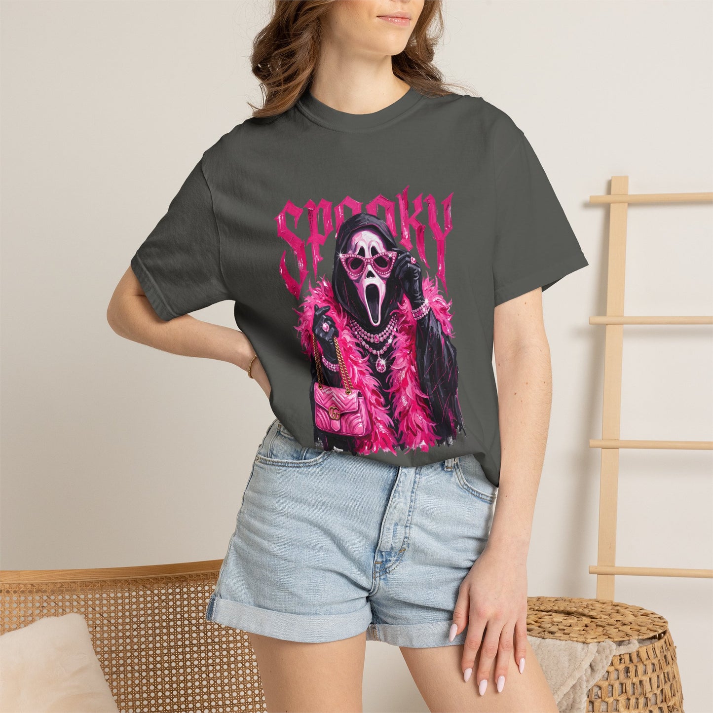 Spooky Pink Fur Ghostface Graphic T-Shirt
