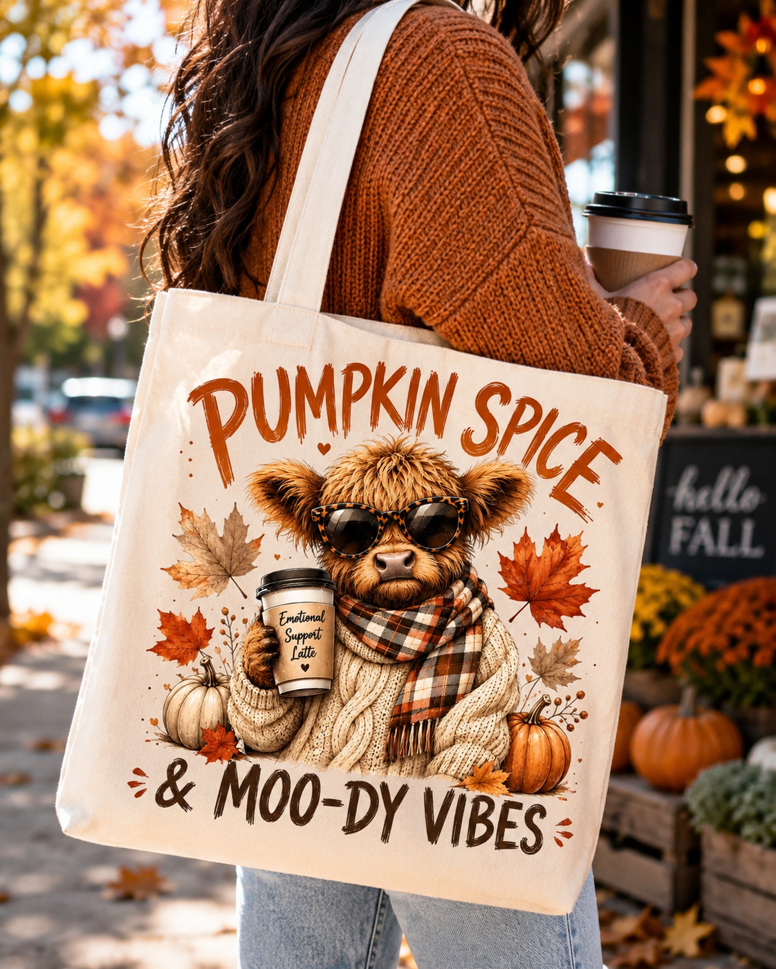 Pumpkin Spice & Moo-dy Vibes Canvas Tote